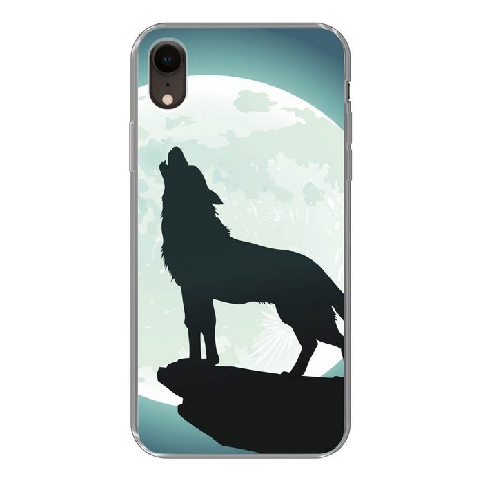 MuchoWow Handyhülle Wolf - Mond - Stein Handyhülle Apple iPhone XR Smartphone-Bumper Print Handy