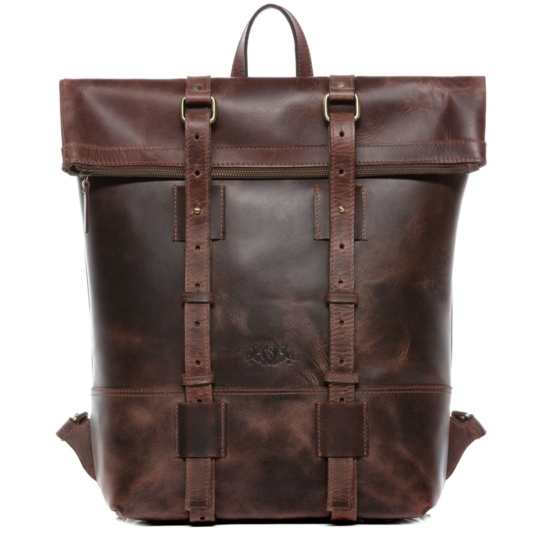 Rucksack 15,4 chocolate-vintage CHAZ, & VAIN Backpack Leder Zoll Cityrucksack Vintage-dunkelbraun SID Herren Echtleder Herren Damen