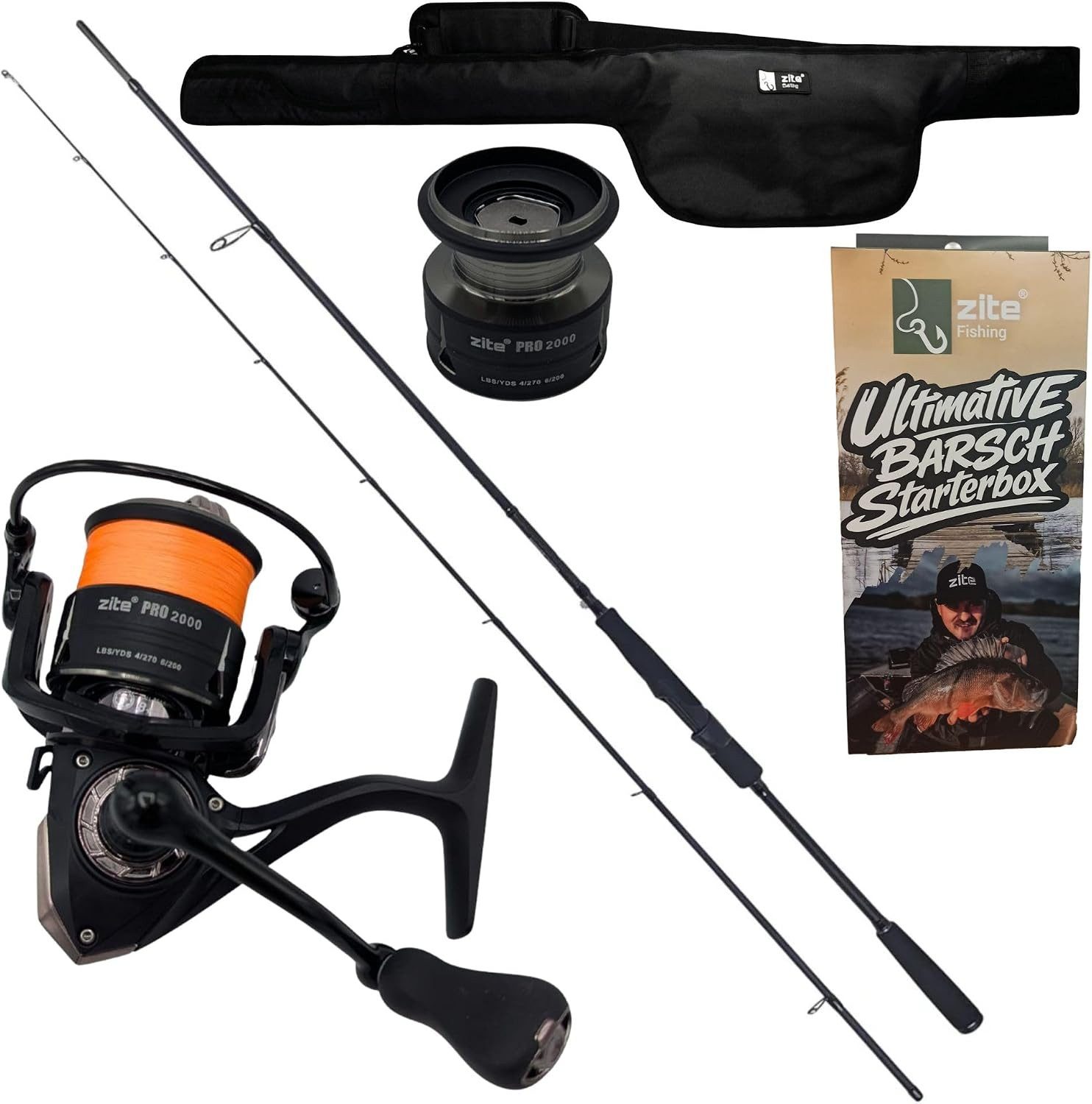 Zite Spinnrute Inzite Pro Stick Barsch mit Pro Reel, Rutentasche & Starterbox