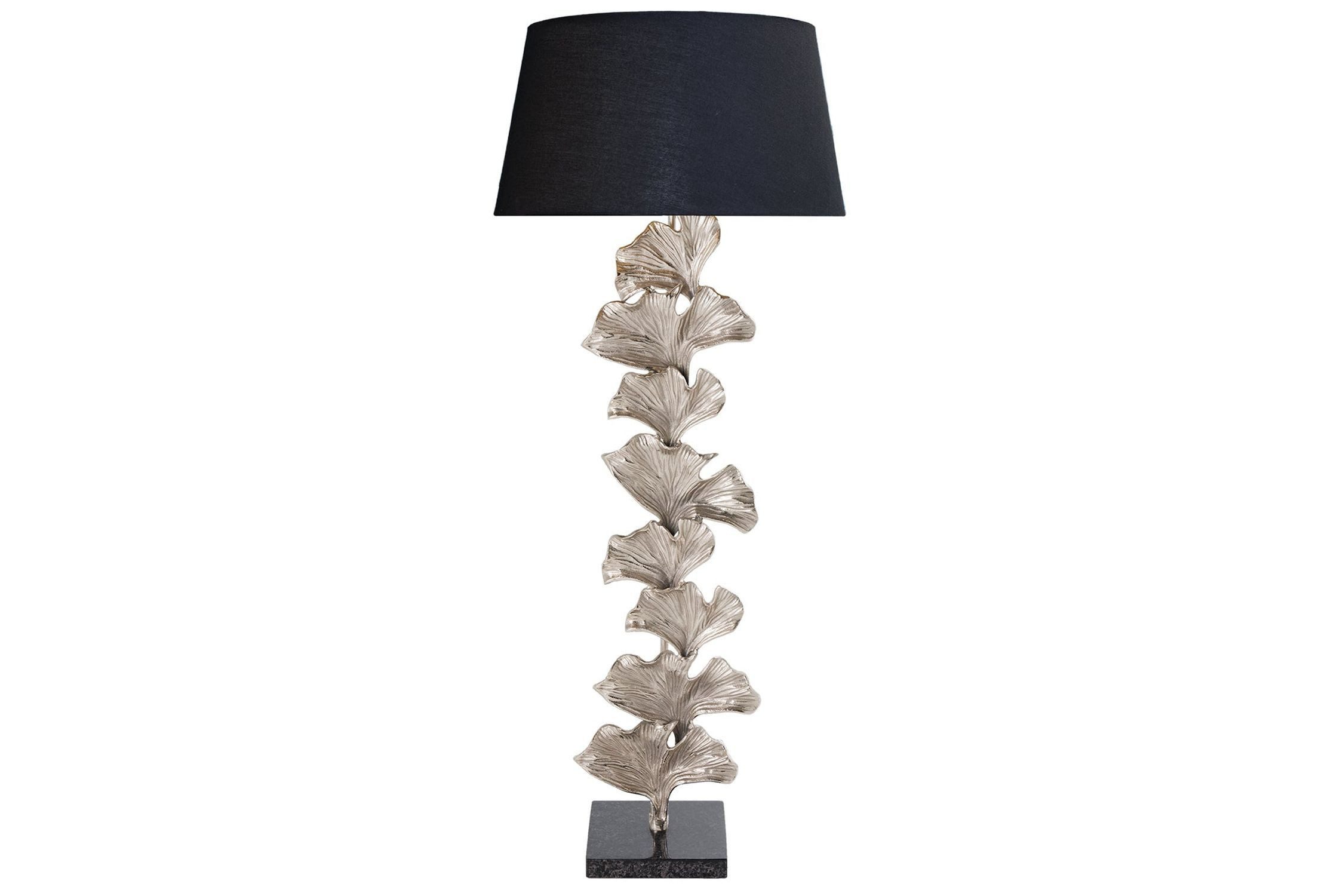 Licht-Erlebnisse Stehlampe SIMMONS, ohne Leuchtmittel, Stoff Metall 123 cm Ginko-Blätter in Silber Schwarz E27 Handarbeit