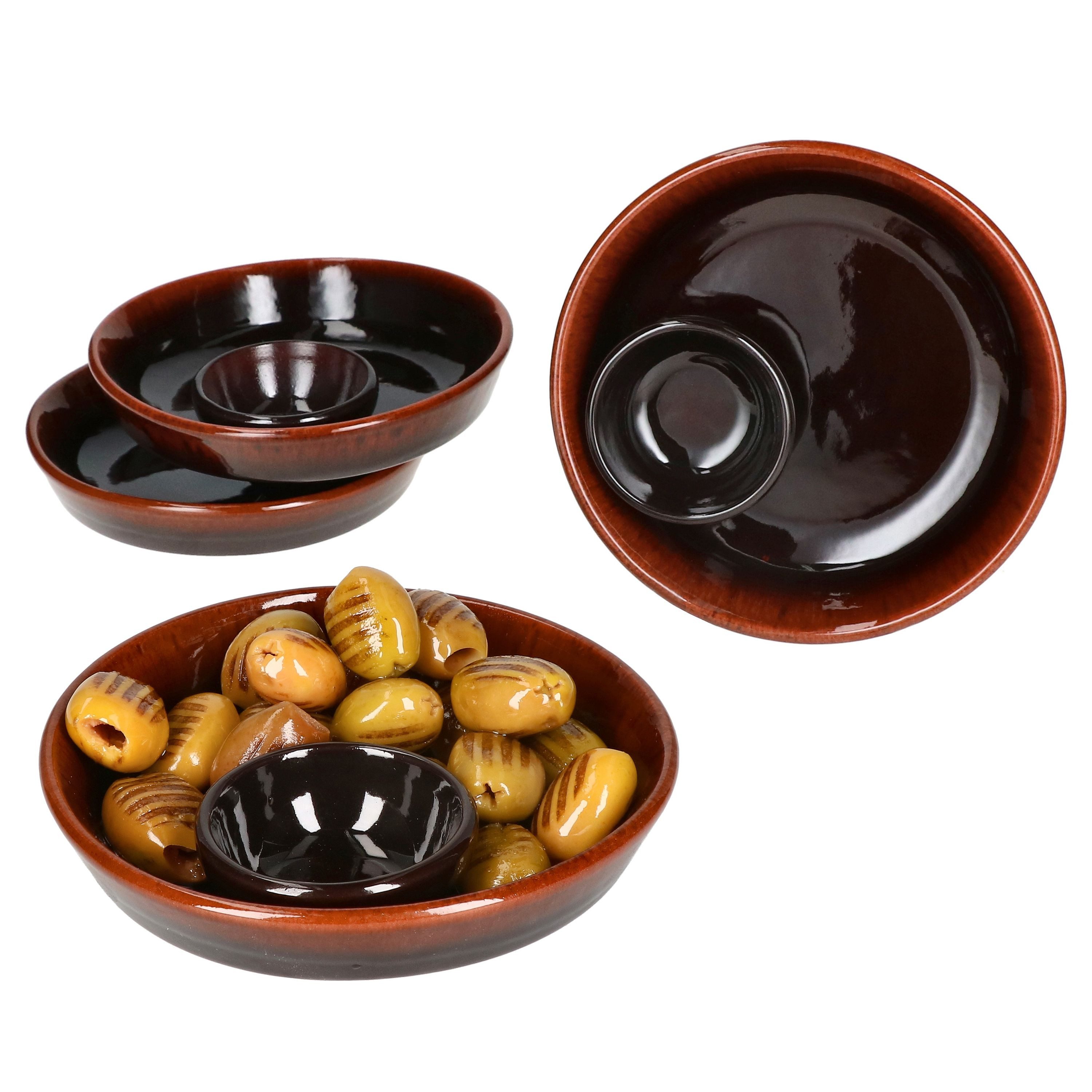 MamboCat Tapas-Schale 4x Juego Tapas Schale Ø14,3cm Olivenschale Ton-Cazuela Antipasti, Ton