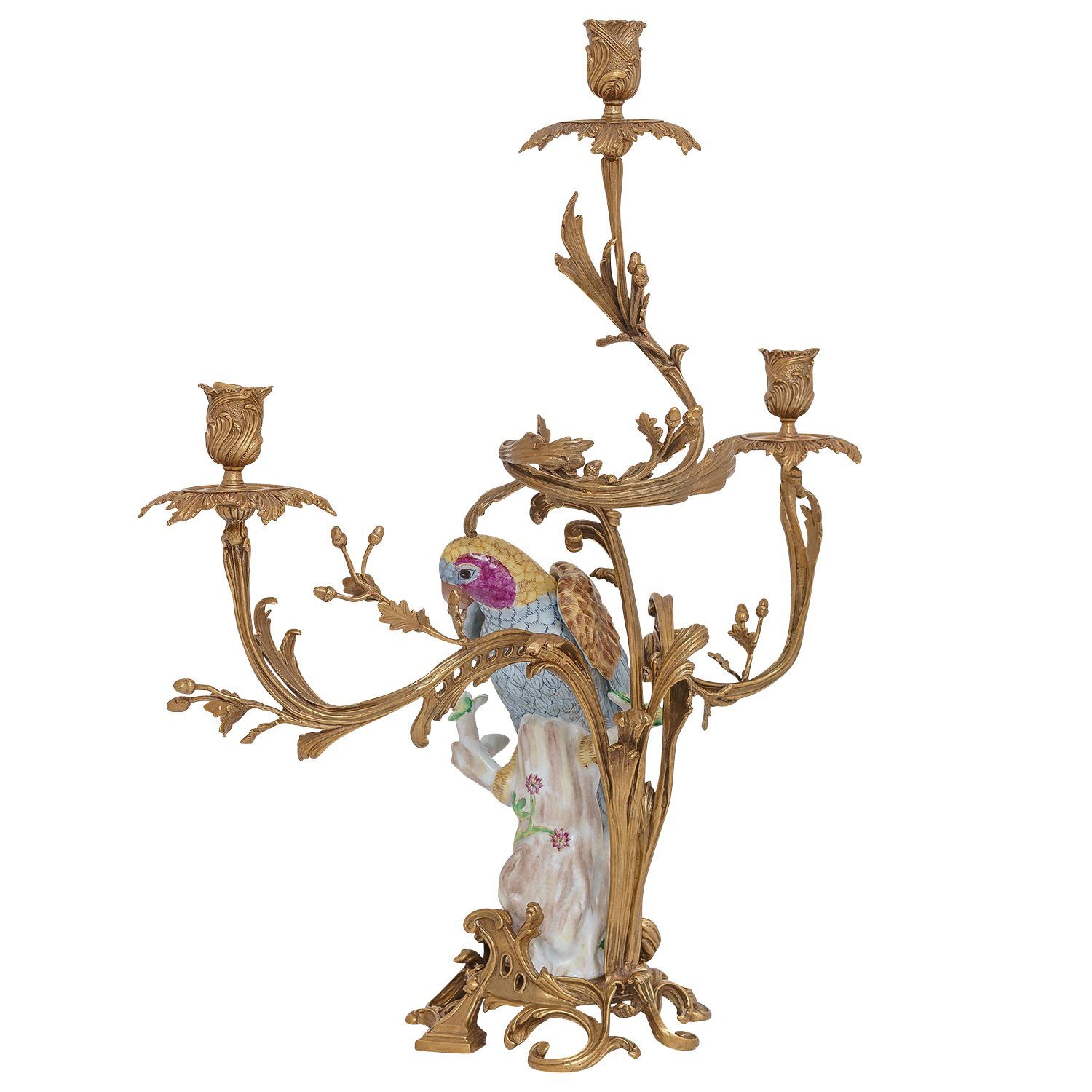 Kerzenhalter Kerzenständer Aubaho Vogel Kerzenständer 6 Antik-Stil Porzellan Papagei Bronze