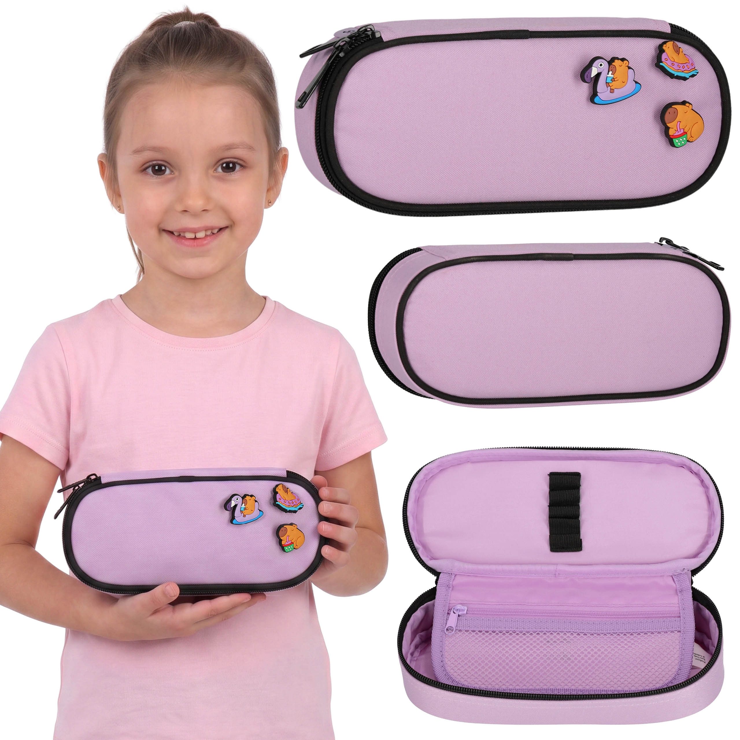 Sarcia.eu Federmäppchen Capybara Violett, mehrfächeriges Schul Federmäppchen ovales 22x10x5 cm