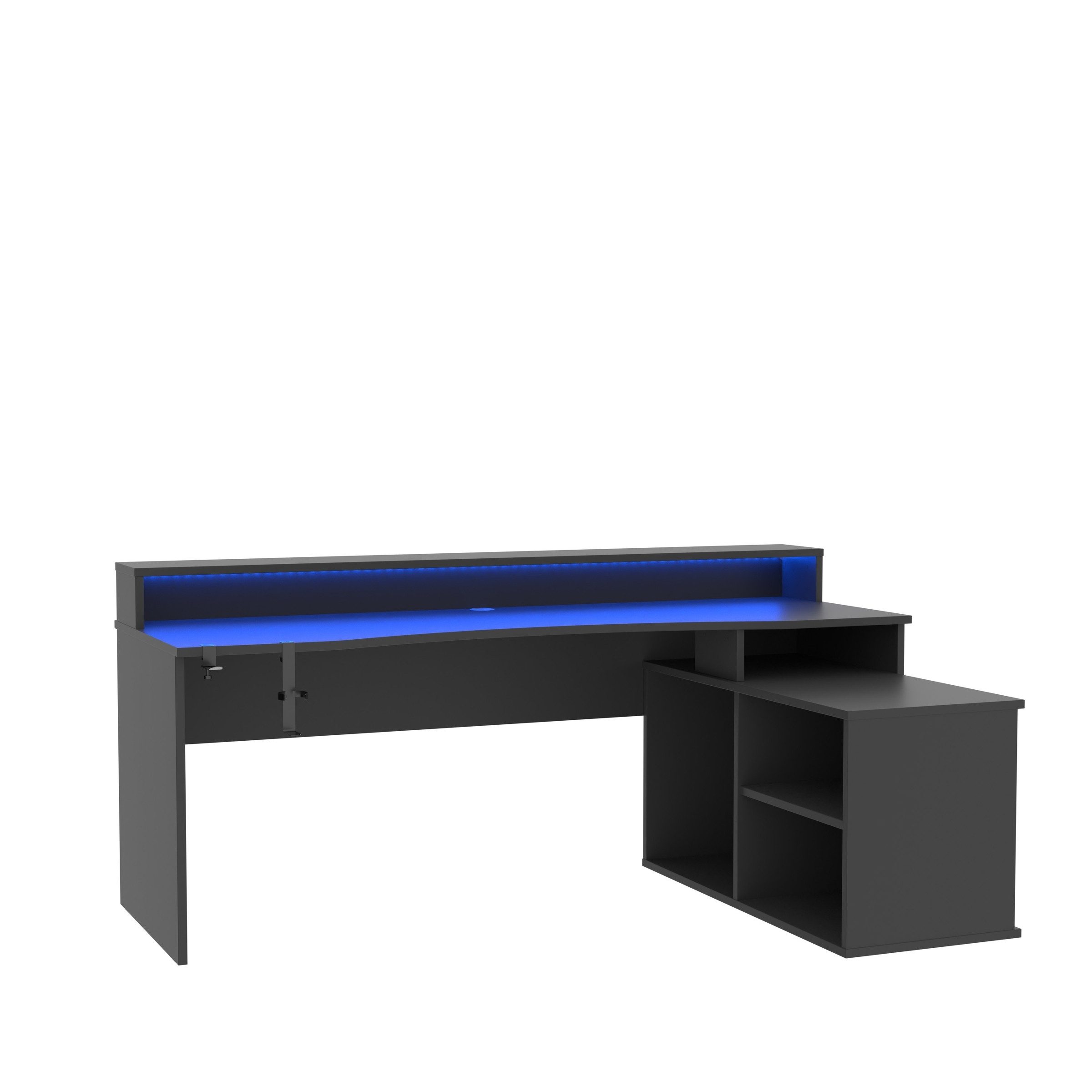 freiraum Eckschreibtisch TEZAUR, Gamingtisch, LED-Wechselbeleuchtung, schwarz - 200x91,1x125,4cm B/H/T