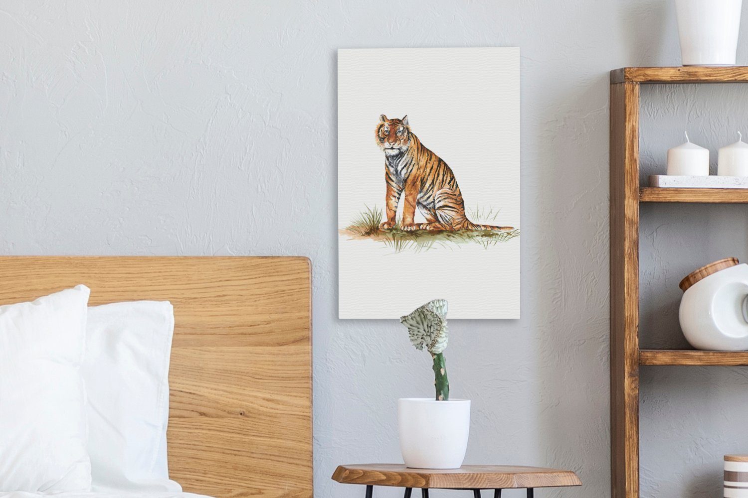 bespannt 20x30 - Zackenaufhänger, Leinwandbild St), cm Weiß fertig - inkl. Tiger Gemälde, Gras, Leinwandbild OneMillionCanvasses® (1