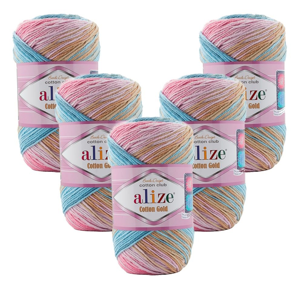 Alize 5 x ALIZE Cotton Gold Batik Häkelwolle, 330 m, Farbverlauf,Stickgarn, 100% Baumwolle