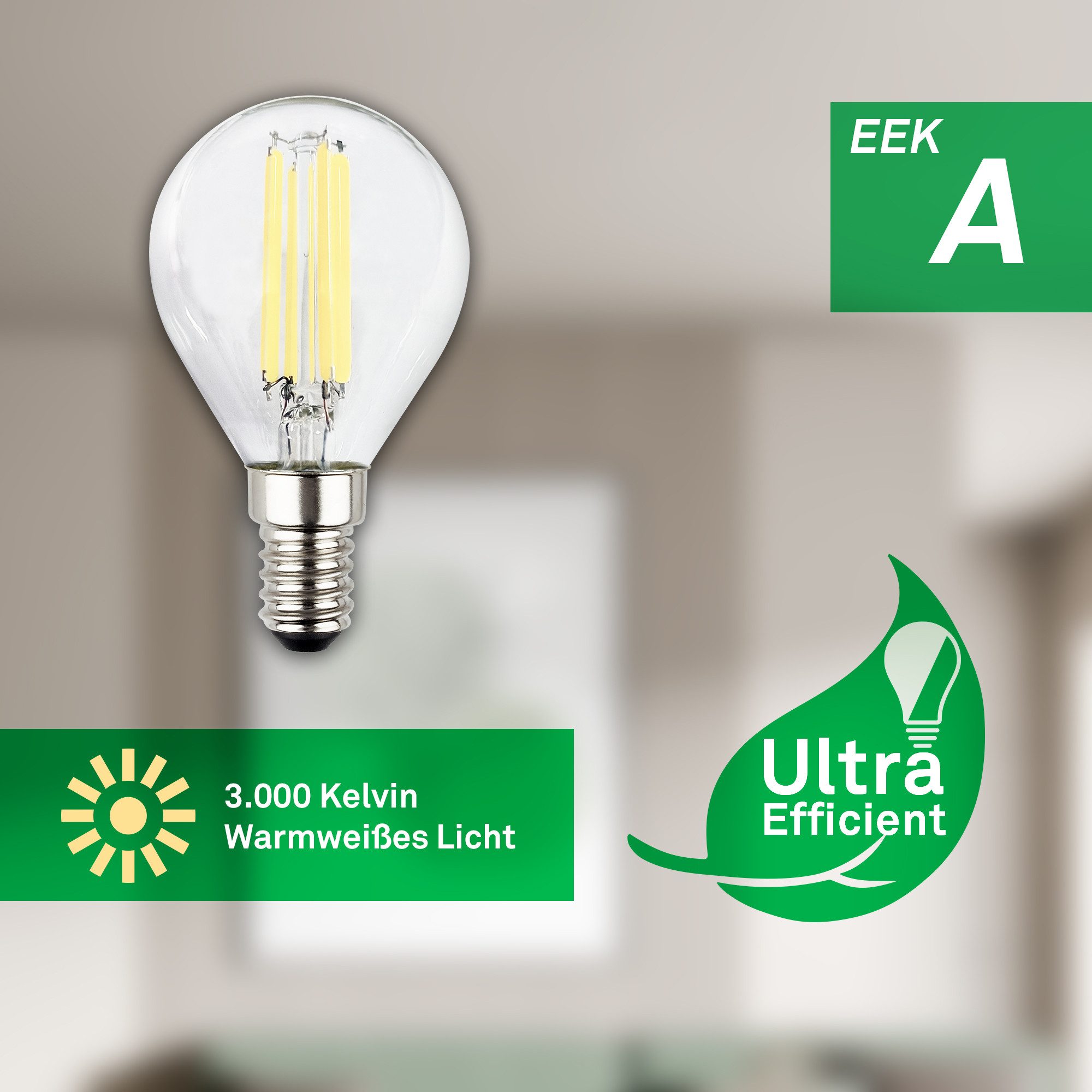 Briloner Leuchten LED-Leuchtmittel Ultraeffizientes Leuchtmittel EEK A, E14 Tropfen, 2er Set, E14, Warmweiß, 2,5W, 525 Lumen, 3000K – Bild 2 von 5