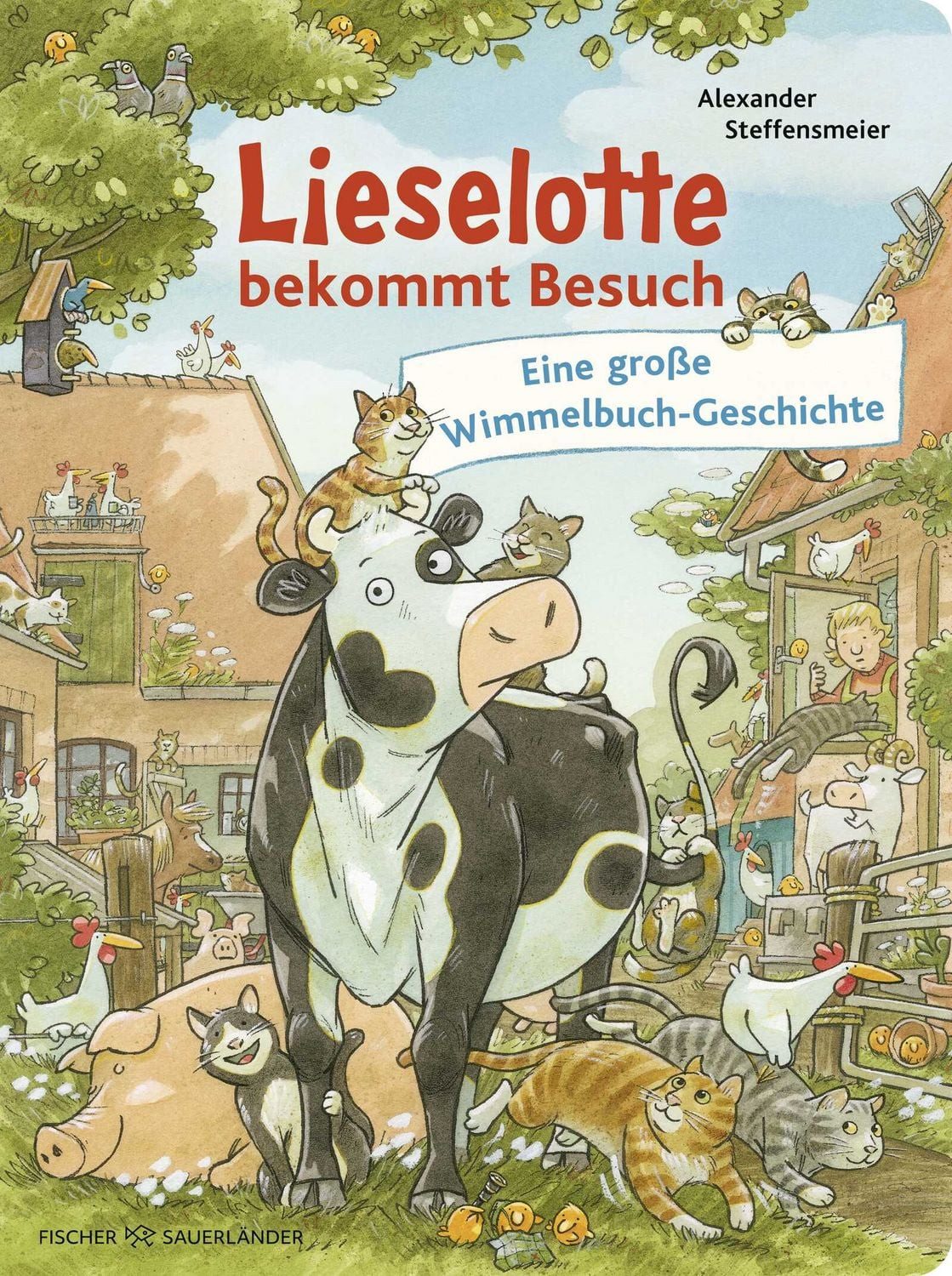 Lieselotte bekommt Besuch / Alexander Steffensmeier, Eine große Wimmelbuch-Geschichte, Buntes Wimmelbilderbuch für Kinder ab 2 Jahren: Suchspaß auf dem Bauernhof