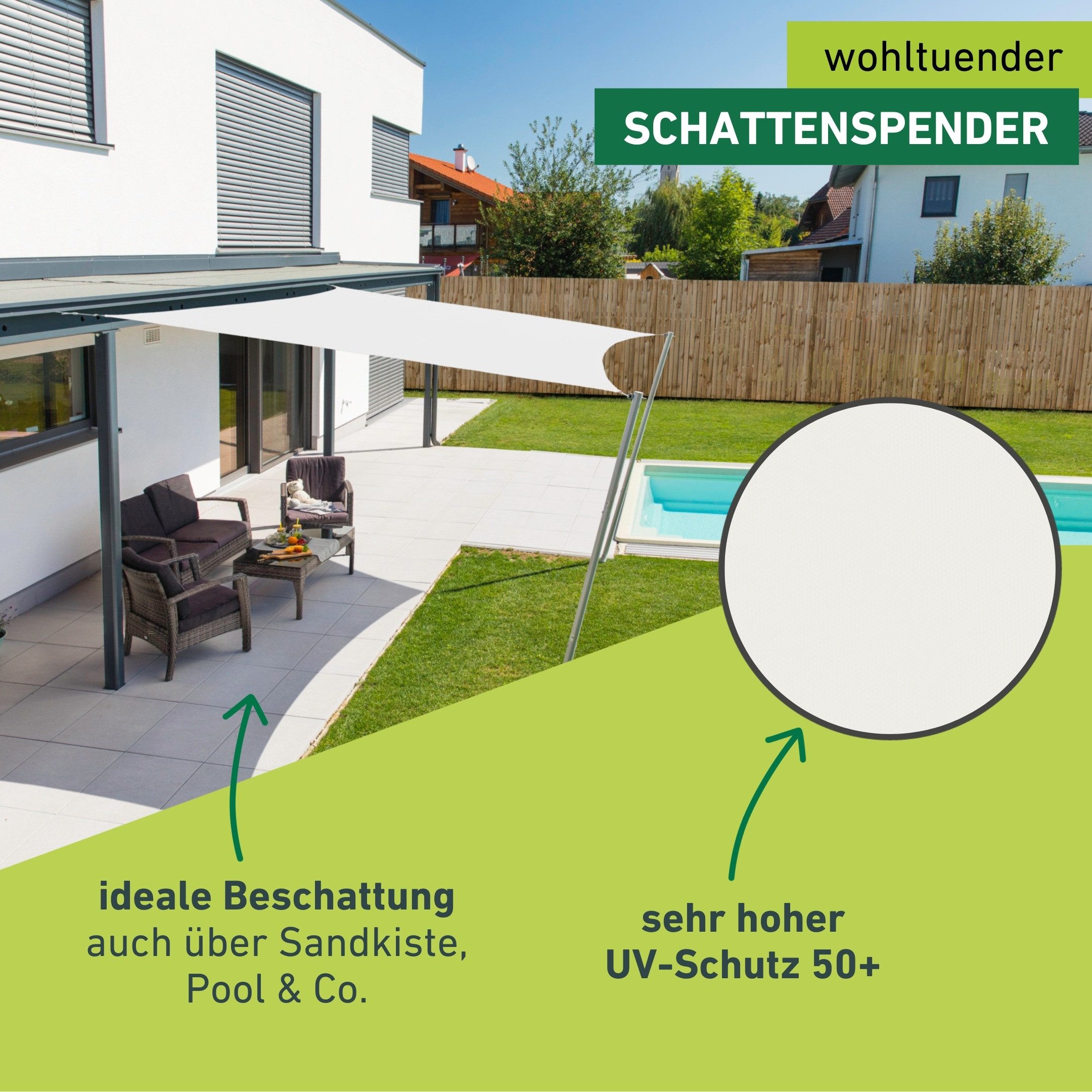 Windhager Sonnensegel Quadrat, 4x4 m, wasserabweisend