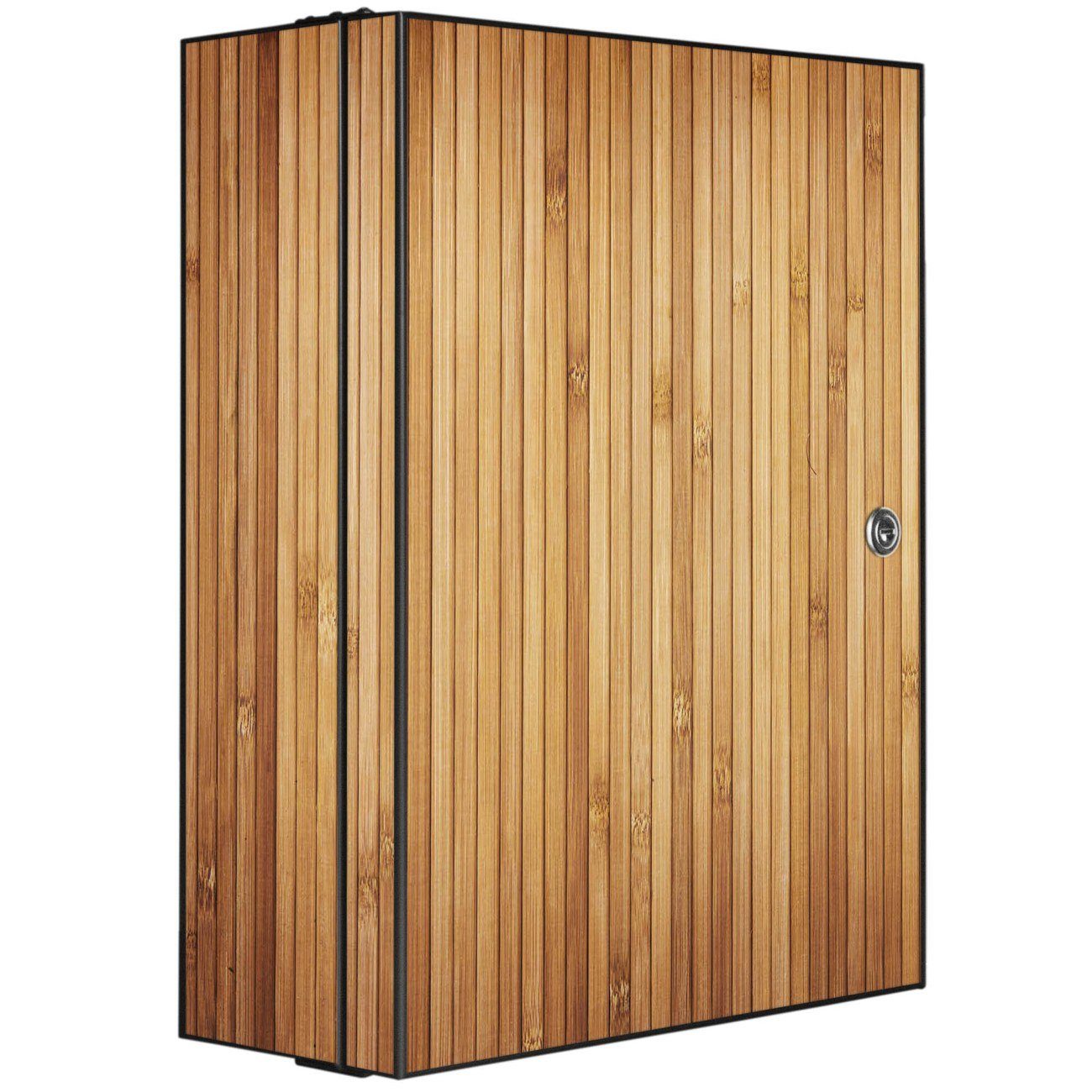 banjado Medizinschrank Stahl Bambusholz (abschließbar, 3 große und 2 kleine Fächer) 35 x 46 x 15cm