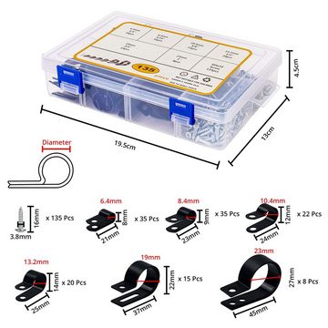 Belle Vous Schrauben- und Dübel-Set 271 Nylon R-Typ Kabelschellen Sortiment, 271 Stk. Nylon R-Typ Kabelschellen Schrauben Set 6 Größen