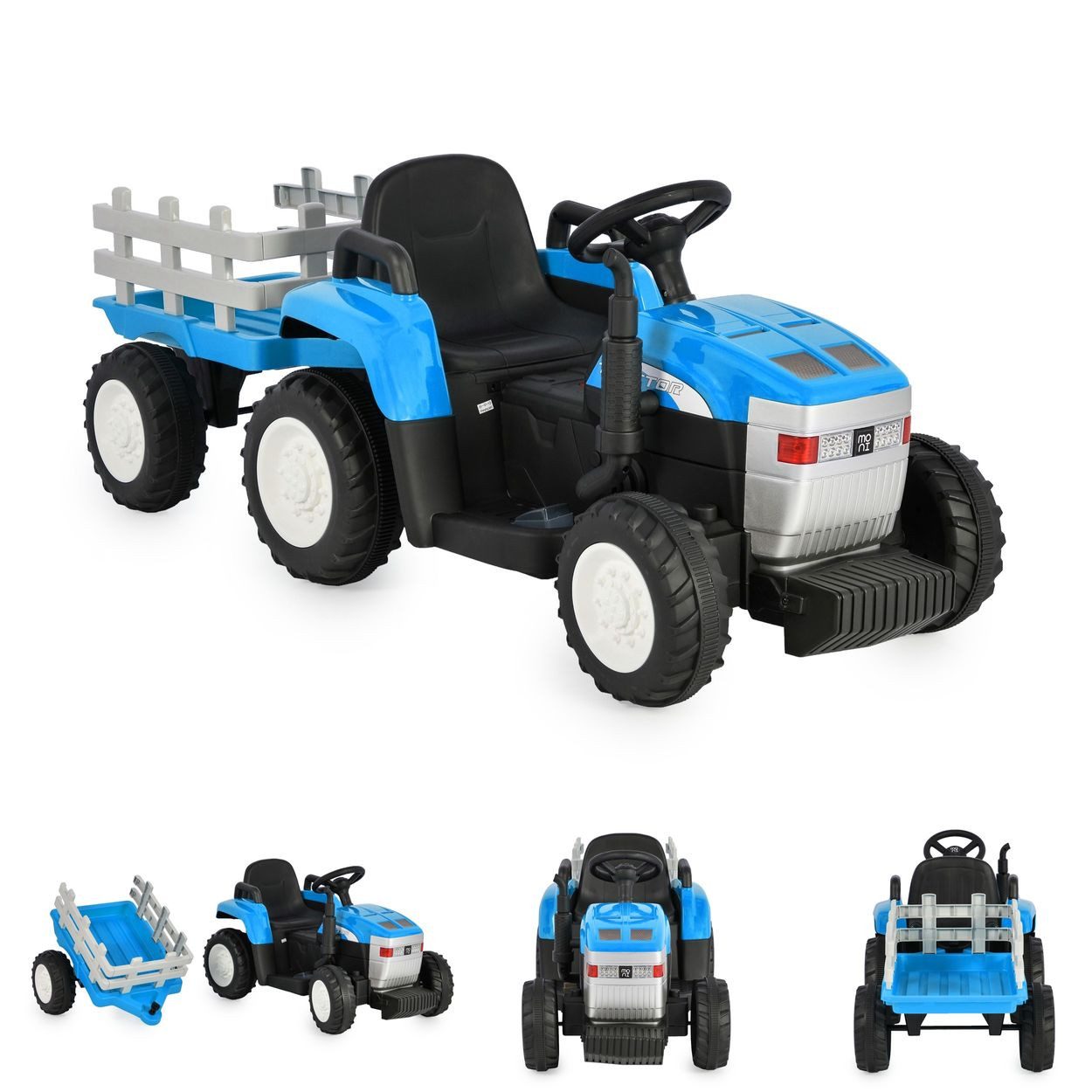 Moni Elektro-Kinderauto Dallas, Belastbarkeit 30 kg, Anhänger, Fernbedienung, 2 Motoren, Kunststoffreifen, Lichter