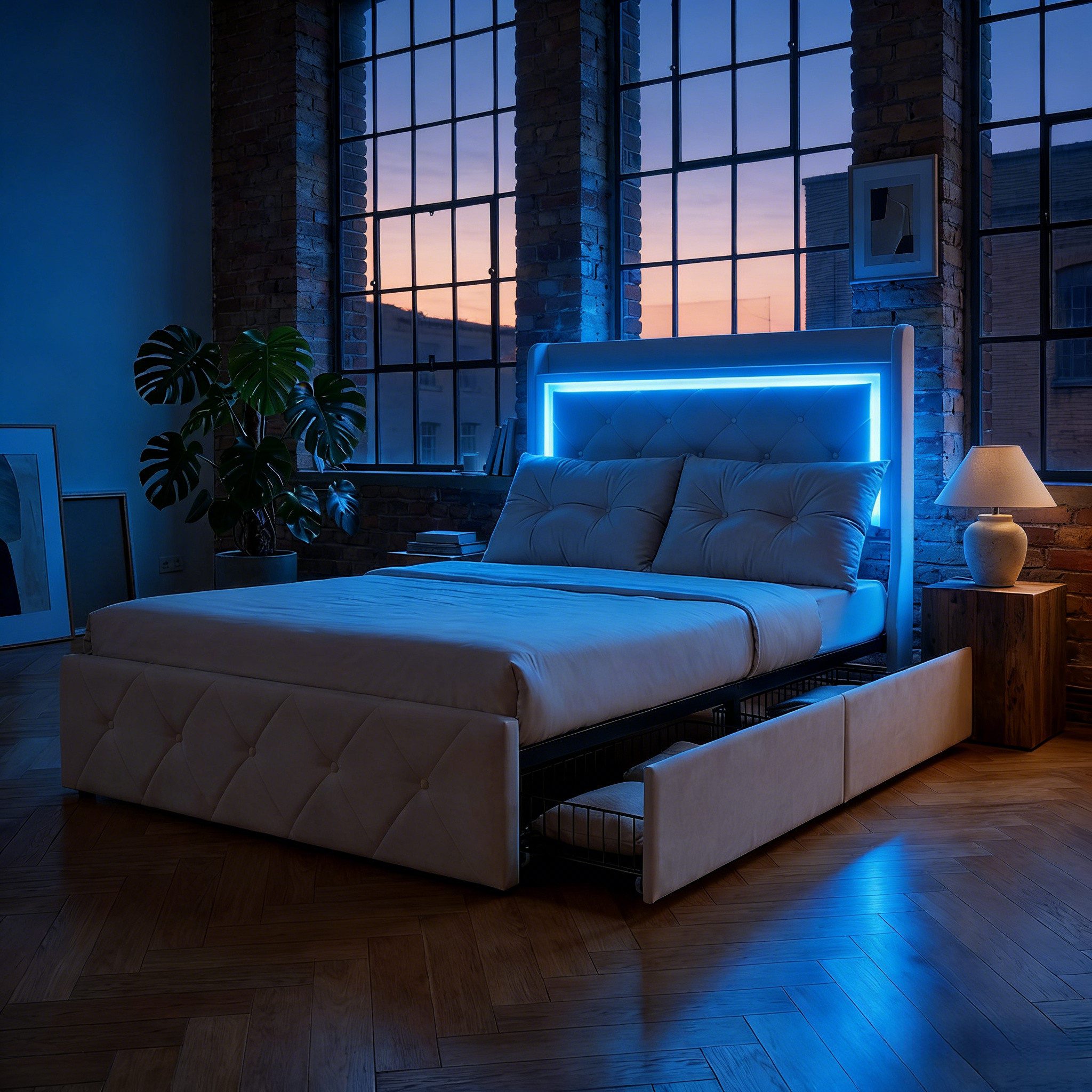 Gdood Polsterbett LED Stauraumbett 90x200 cm (1-tlg., Hydraulischem Stauraum), Mit LED-Beleuchtung, Ladefunktion, Samt