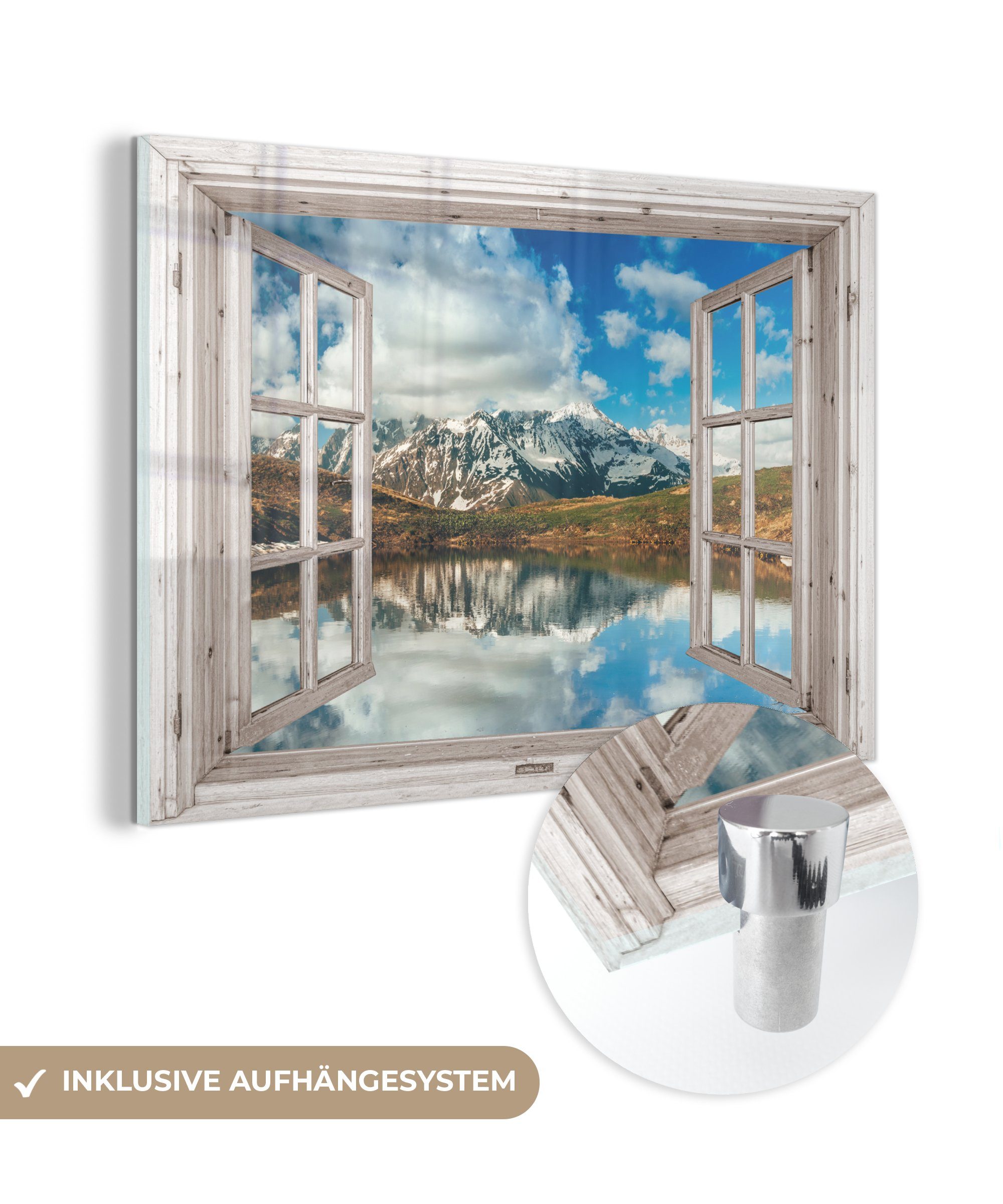 MuchoWow Acrylglasbild Aussicht - Wandbild auf Glasbilder Wanddekoration - auf Foto (1 St), - Glas Wasser, Glas - Bilder - Berg