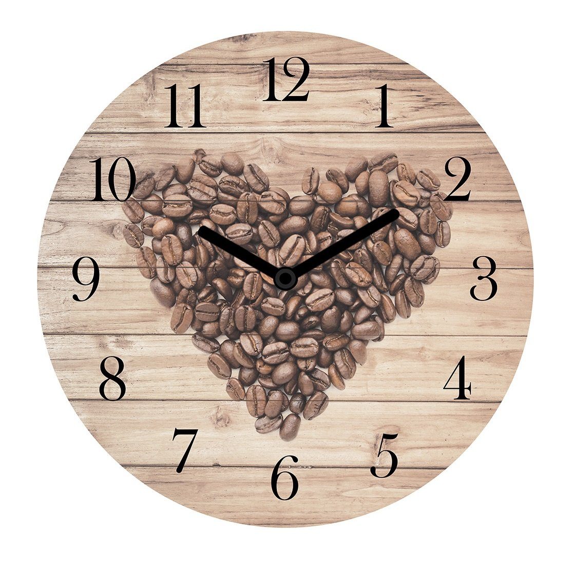 Wallarena Wanduhr Vintage MDF Holz Kaffee Herz XXL groß Wanduhren Rund Uhr Holzuhr Shabby Chic Wohnzimmer Schlafzimmer Quartz Uhrwerk, 30 oder 50 cm (Wanduhr Auf Holz)