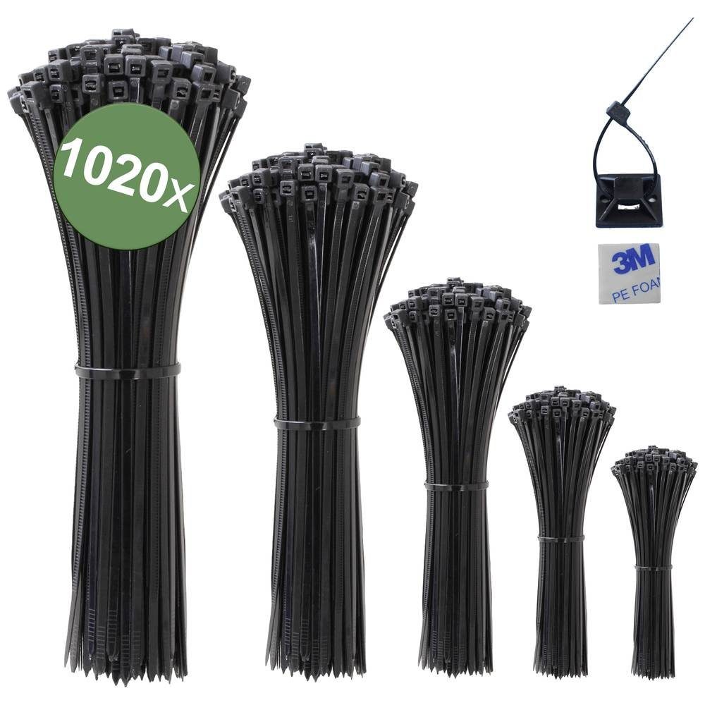 Quadrios Kabelbinder Kabelbinder Set inkl Klebesockeln 30-10 cm 1020 tlg 23CA238 UV-stabilisiert