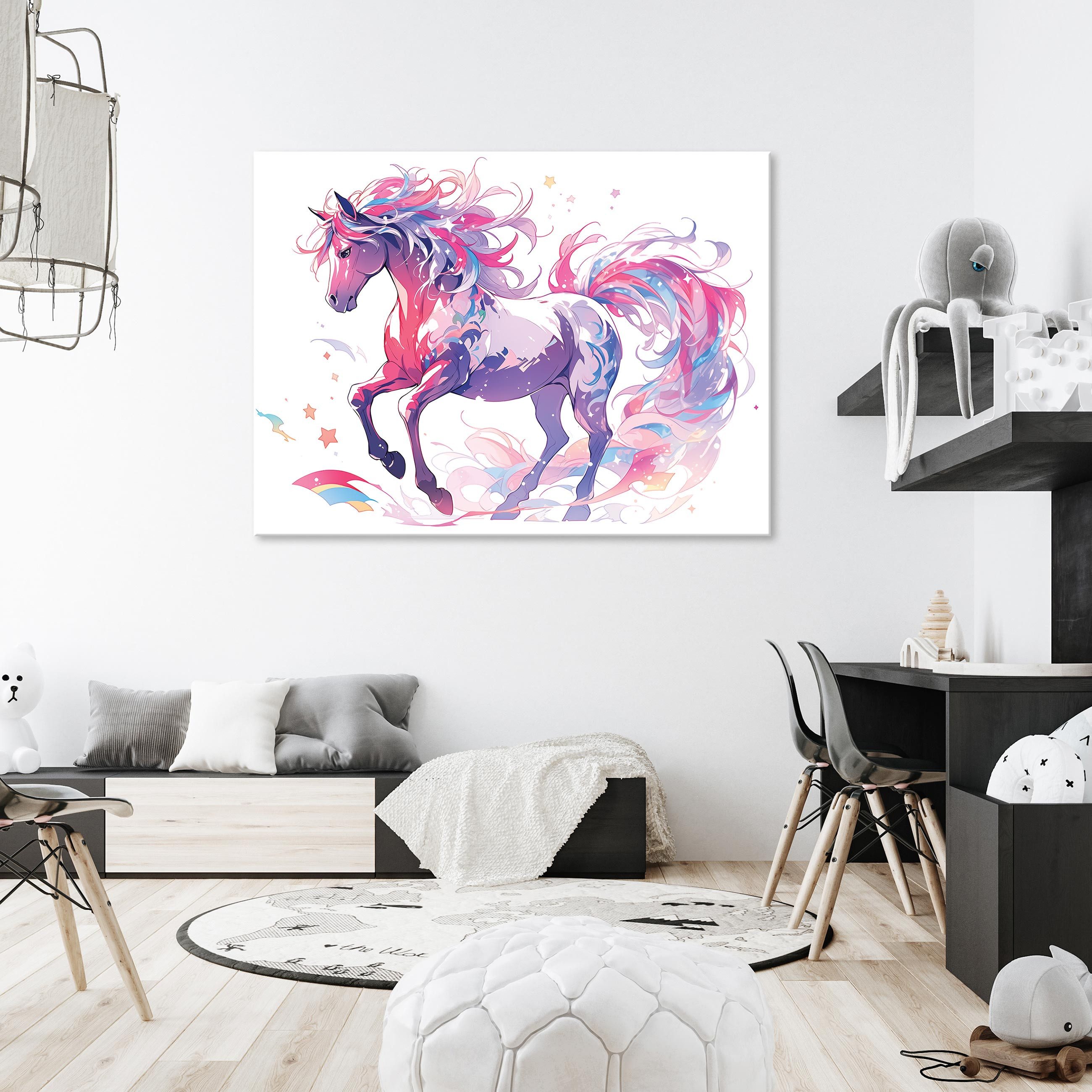 Wallarena Leinwandbild Kinderzimmer Mädchen Pferd Gemalt Rose Tier XXL Wand günstig online kaufen