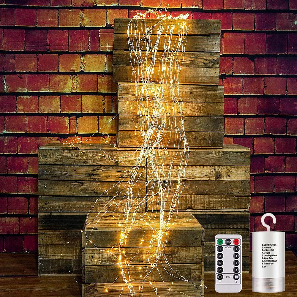 LED-Lichterkette 2M, 10 Stränge,200 LEDs, 8 Modi, wasserdicht,Batterie, Fernbedienung