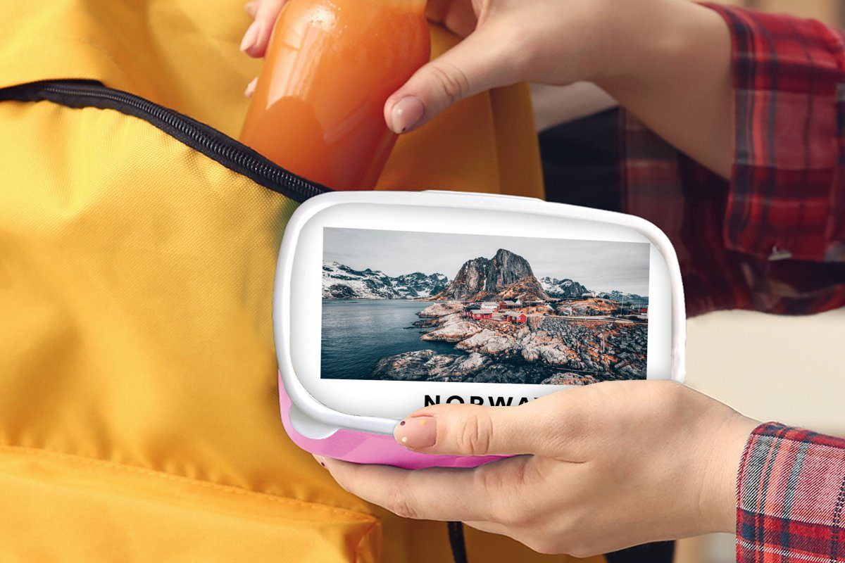 Lunchbox - Gletscher Kinder, Erwachsene, Brotdose rosa Norwegen Brotbox See, Snackbox, für Kunststoff, Kunststoff - MuchoWow (2-tlg), Mädchen,