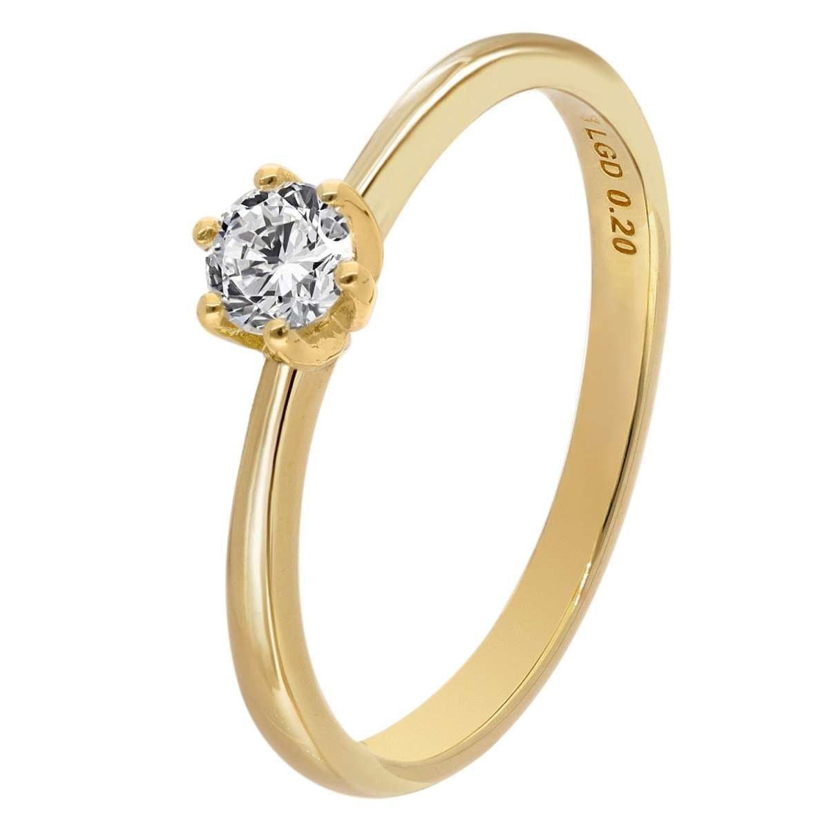 Glizz Solitärring GL8664, Damenring mit Lab Grown Diamant 0,20 ct. Gold 333 Brillantring