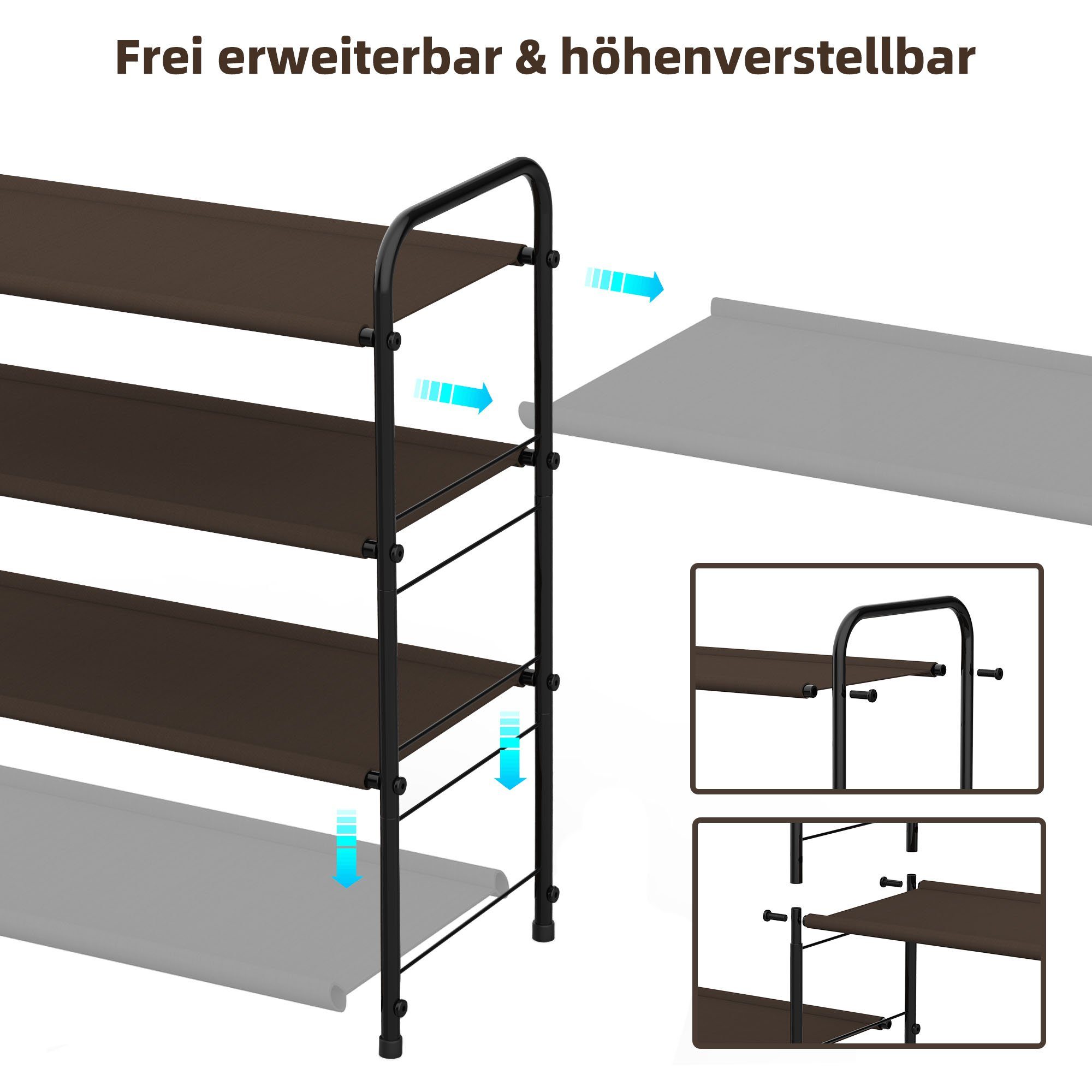 und klein, Schuhständer 600D schuhregale, Oxford-Gewebe Stecksystem viele NEFOSO breit 4-stöckiges, schuhe, Schuhregal metall, ausziehbares 68cm für Stapelbares