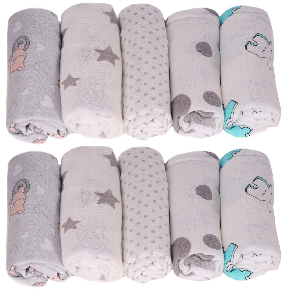 La Bortini Stoffwindeln Spucktücher Baby Mullwindeln 10er Pack Babytücher, aus reiner Baumwolle, große Packung