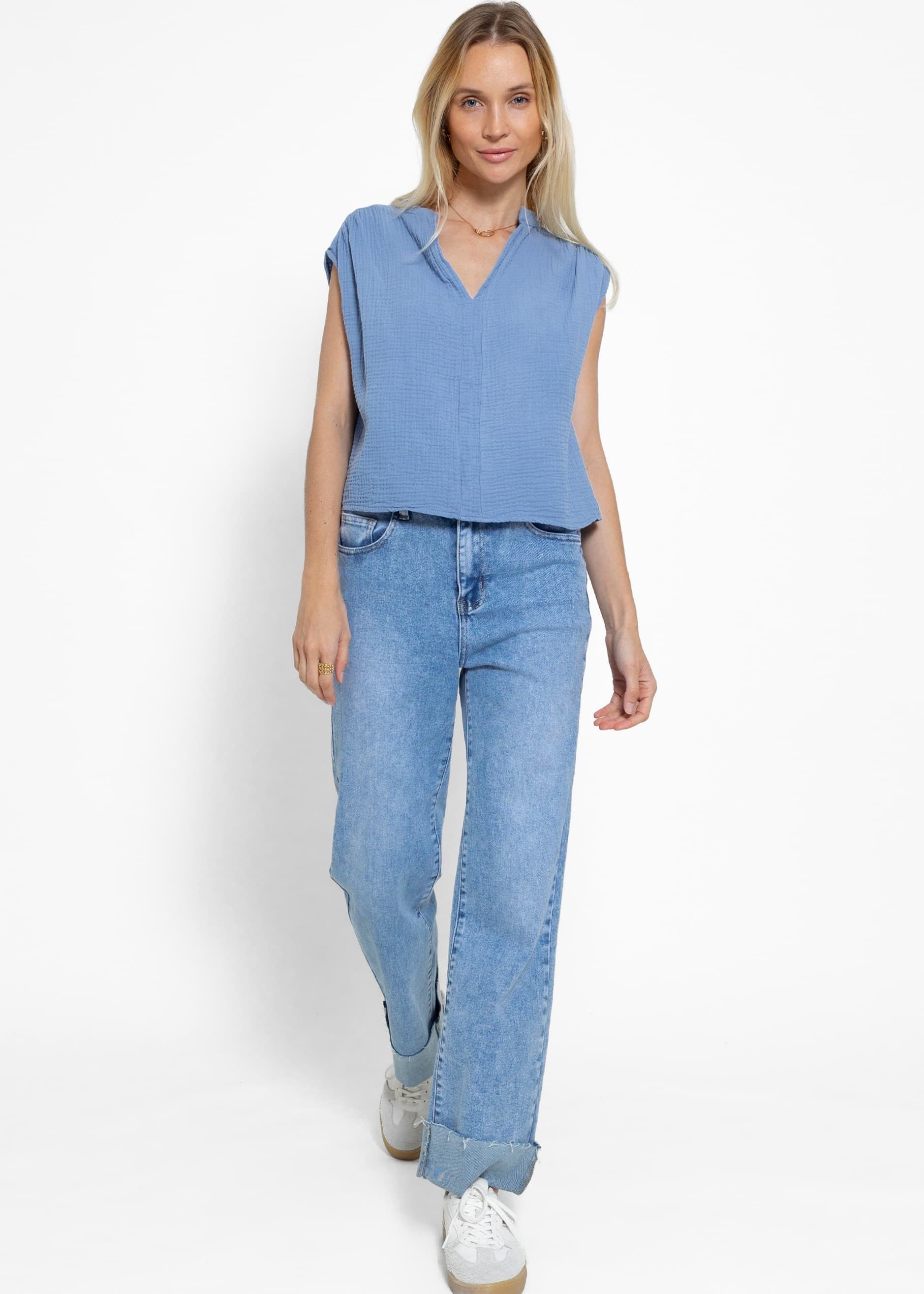 SASSYCLASSY Kurzarmshirt Musselin Shirt für Damen Ärmelloses Shirt aus Baum günstig online kaufen