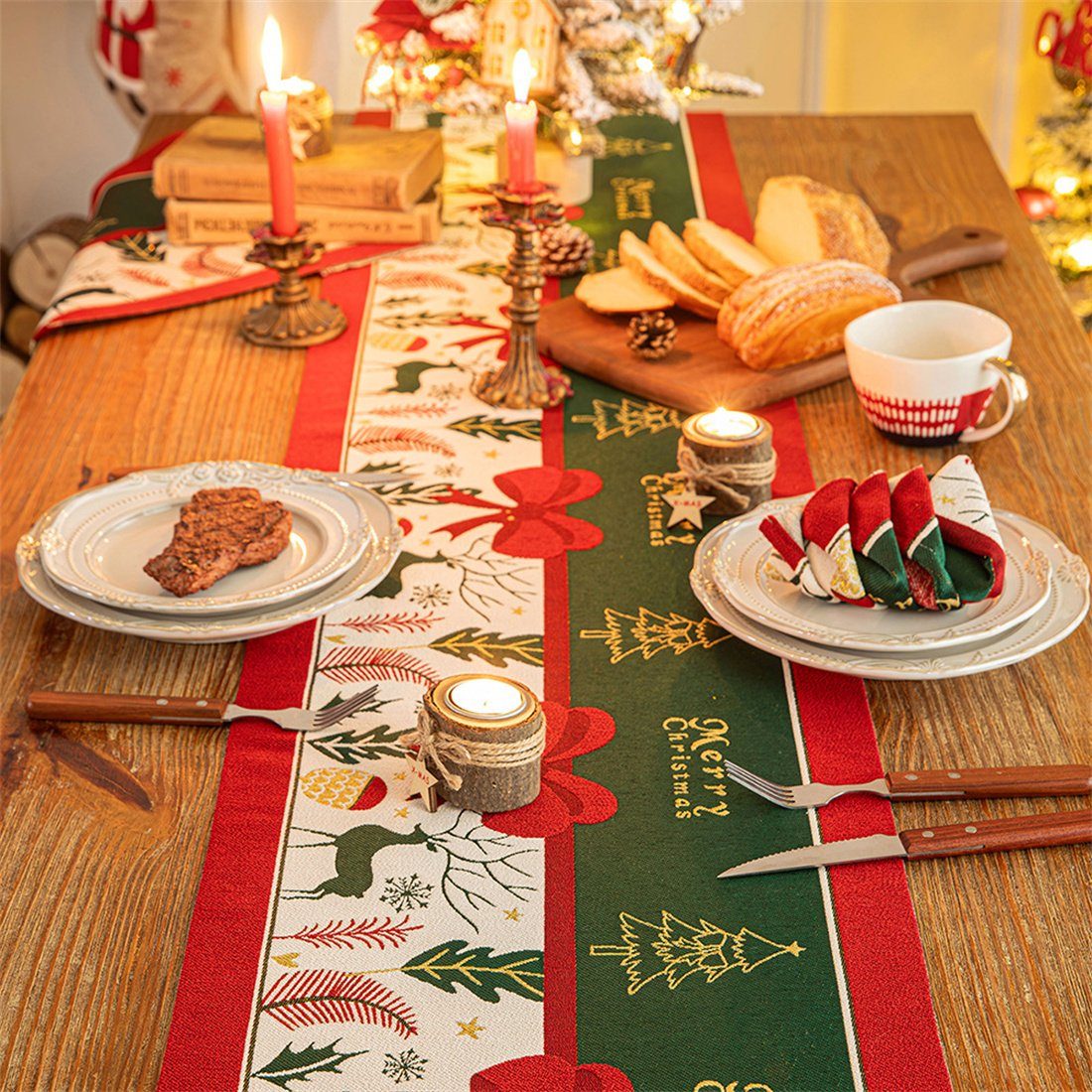 kreative DÖRÖY Rot Tischläufer Deko-Tischsets, festliche Deko-Tischfahnen Weihnachtliche