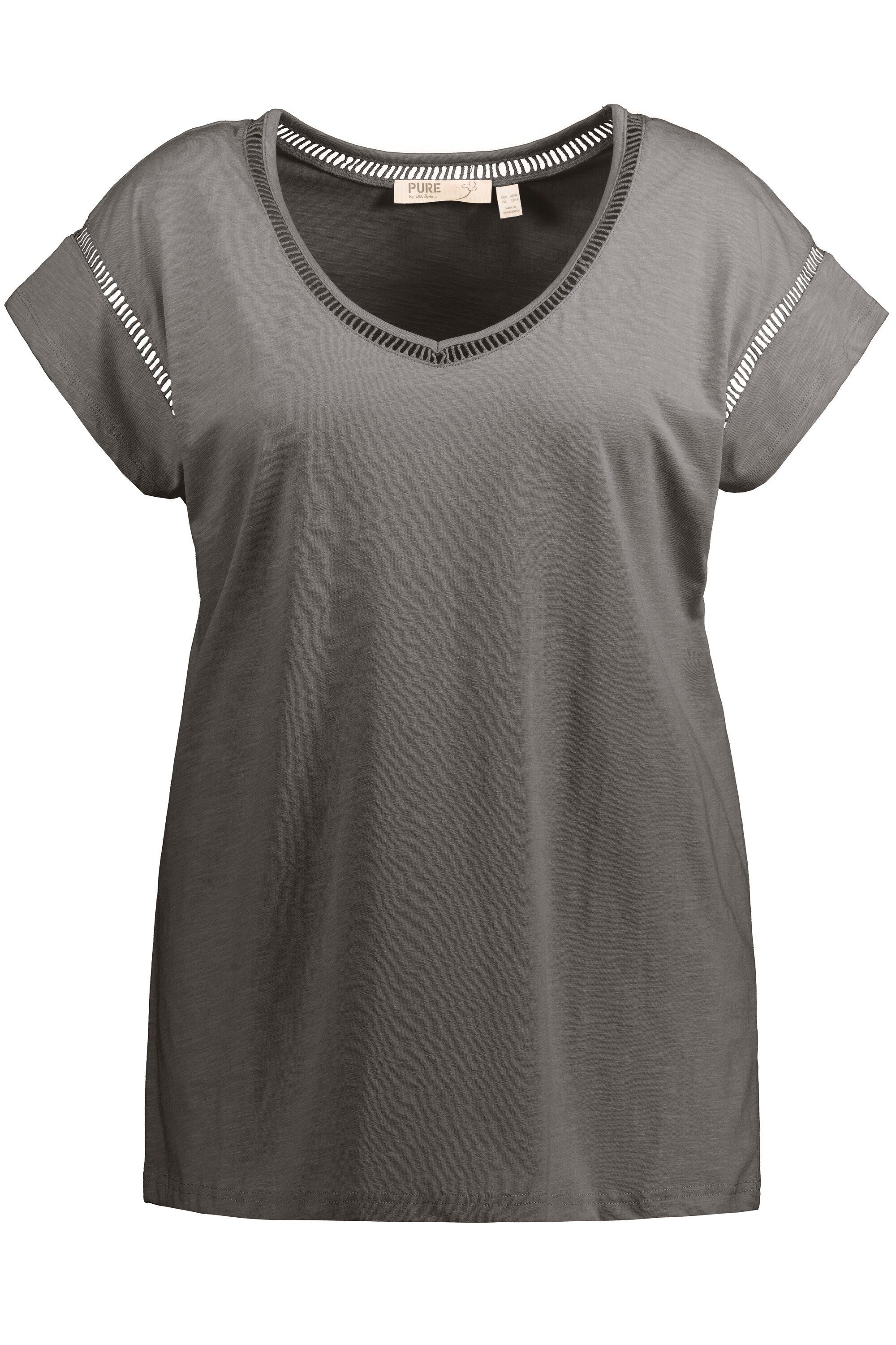 Damen Shirts Ulla Popken Rundhalsshirt T-Shirt Oversized V-Ausschnitt Halbarm
