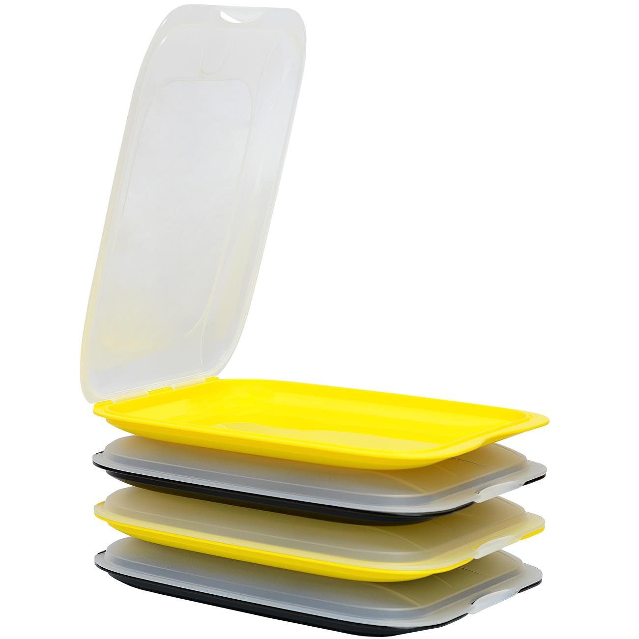 Engelland Frischhaltedose Aufschnittdosen, Aufschnittbox, PP-Kunststoff, BPA-frei, (Vorteils-Set, 4-tlg., mit transparentem Deckel), stapelbar, platzsparend, Ordnung im Kühlschrank, Organizer, Stapelbox