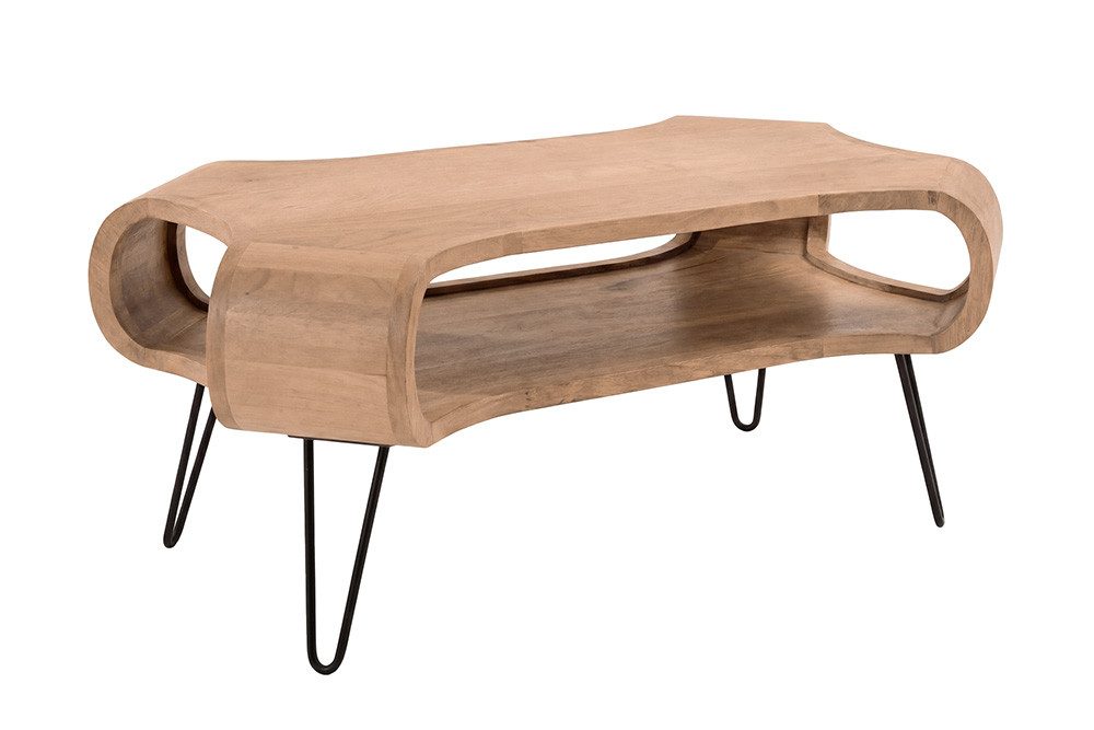 riess-ambiente Couchtisch ORGANIC LIVING 100cm beige - Mango, cream finish, Hairpin Legs, massiv (Einzelartikel, 1-St), Organischer Sofatisch mit Stauraum - ideal für Wohn- und Schlafzimmer