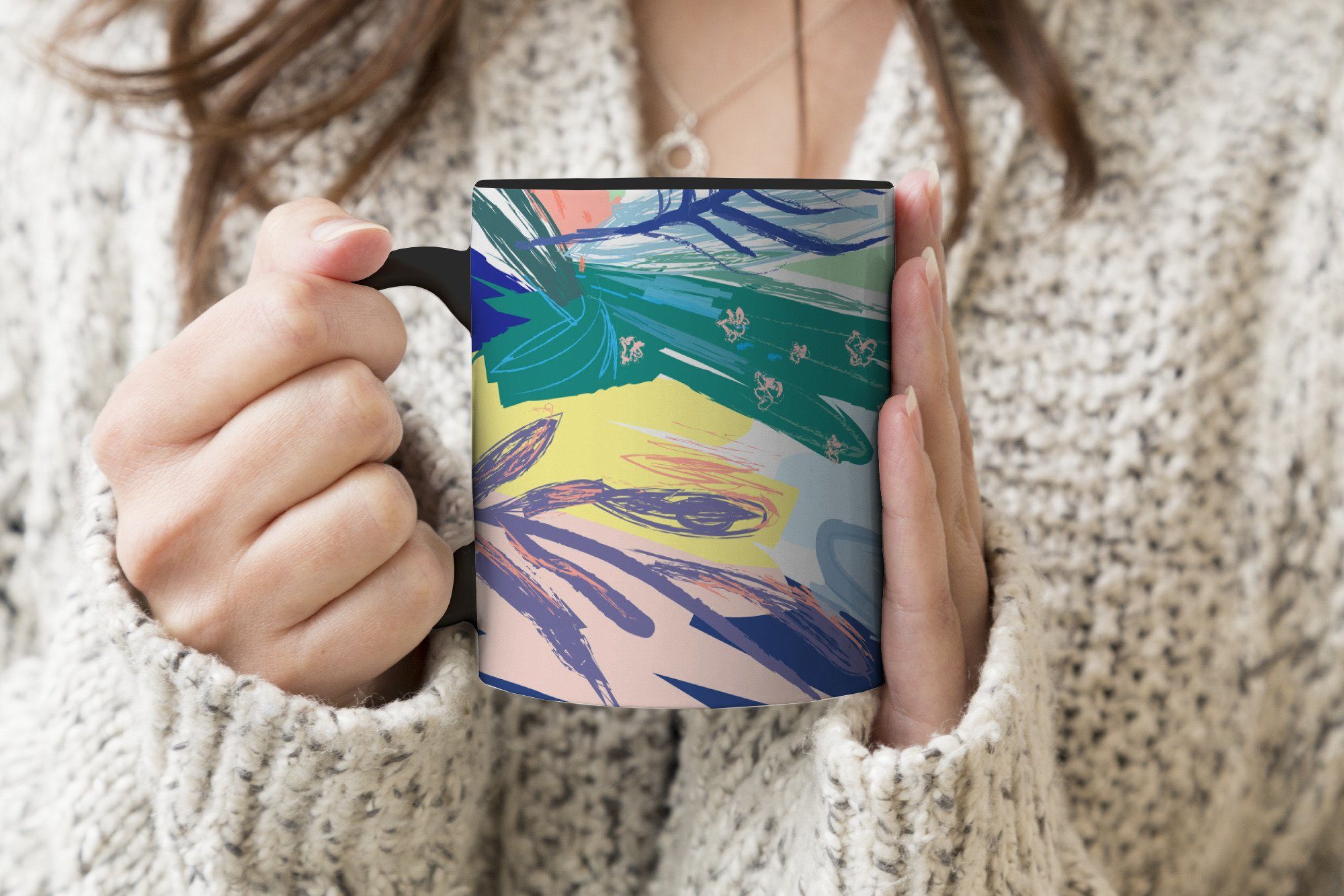 Kaffeetassen, Teetasse, Farbwechsel, Abstrakt, MuchoWow Tasse - - Farbe Sommer Geschenk Keramik, Zaubertasse,