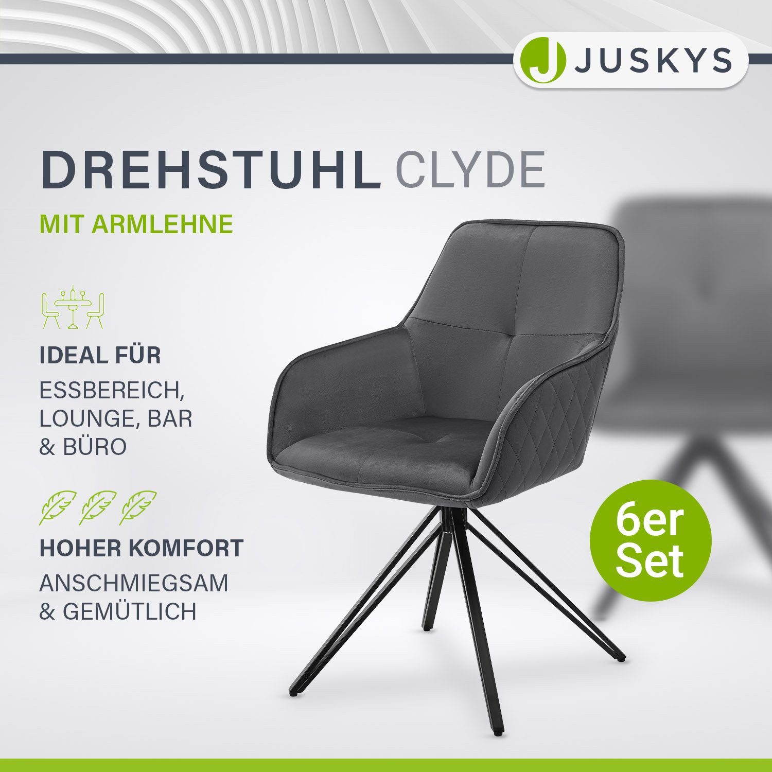 Juskys Esszimmerstuhl Clyde, 6er Set, Stoff günstig online kaufen