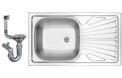 Faizee Möbel Edelstahlspüle Edelstahl-Einbauspüle Spüle Küchenspüle inklusive Zubehör-Set 76x44 cm, Rund, 76/44 cm