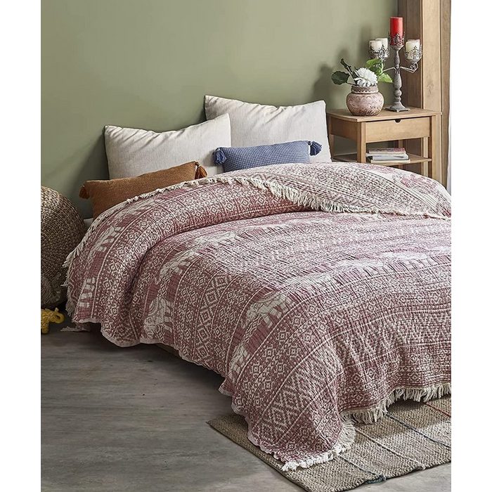 Tagesdecke BOHORIA® Musselin Tagesdecke Namaste 220 x 240cm 100% Baumwolle BOHORIA Kann für Bett Sofa Stuhl Outdoor und Indoor genutzt werden.
