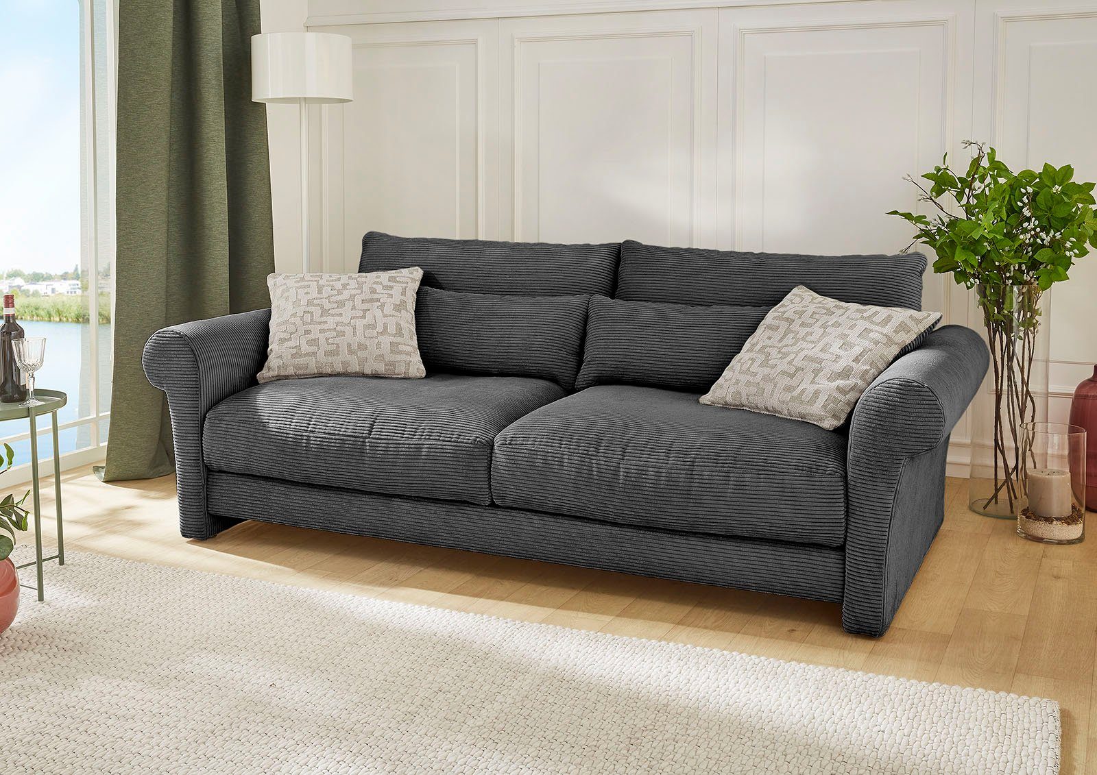 Jockenhöfer Gruppe Big-Sofa Maxima, grau Cord grau Federkern,Schaumflocken,hervorragendes in Sitzgefühl,Bezug 