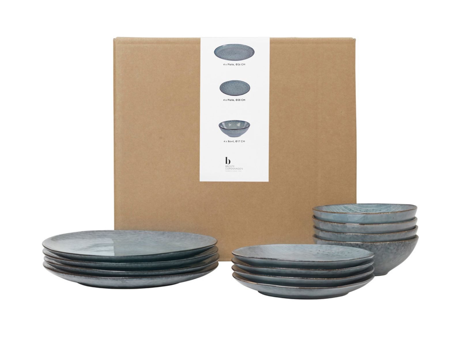 Broste Copenhagen Geschirr-Set Copenhagen NORDIC SEA Geschirrset mittag für Vier, Steinzeug, Nordic Sea Geschirsets mittag für vier