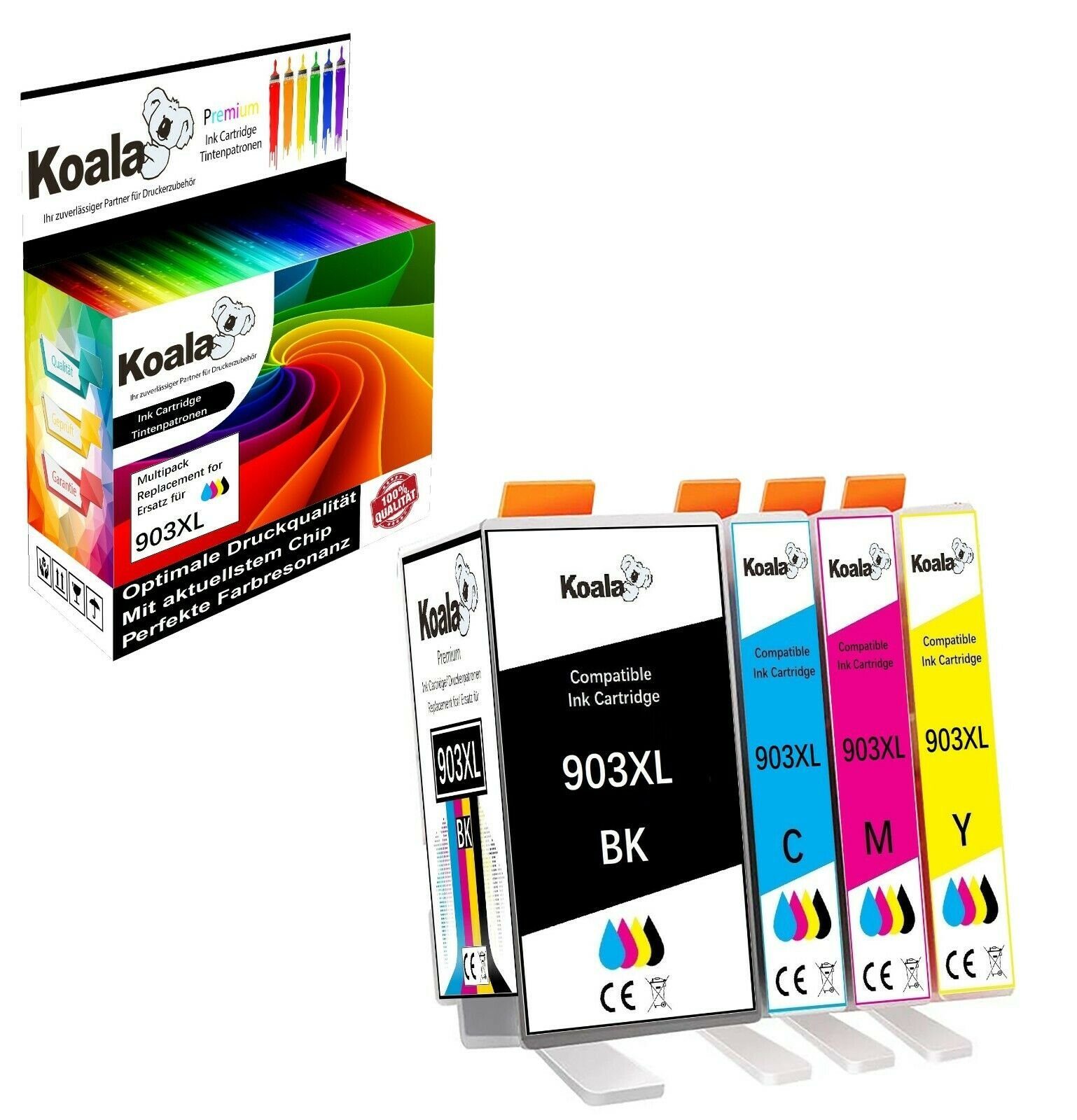 Koala 903XL Multipack HP 903 XL für HP Officejet Pro 6950 6960 6970, 4er Tintenpatrone (Packung, HP 903XL Druckerpatronen OfficeJet 6950 6951 Pro 6960 6970 6974)