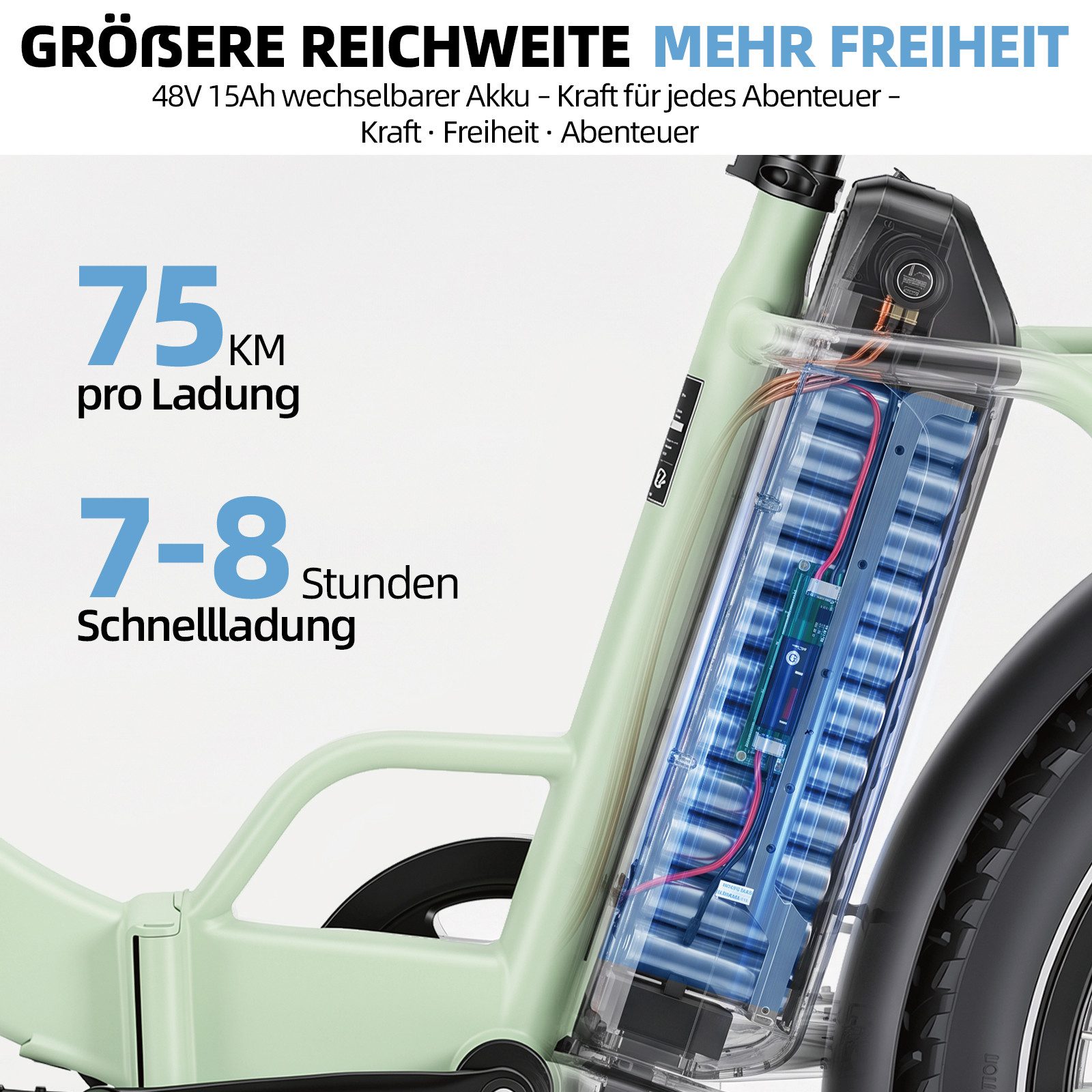BEKUP E-Bike Klapprad S3 20 Zoll Fully Klapprad E‑Faltrad für Damen Herren, 720Wh, 60Nm, 7 Gang Shimano, Kettenschaltung, Heckmotor, 720 Wh, Elektrofahrrad Tief – Bild 5 von 5