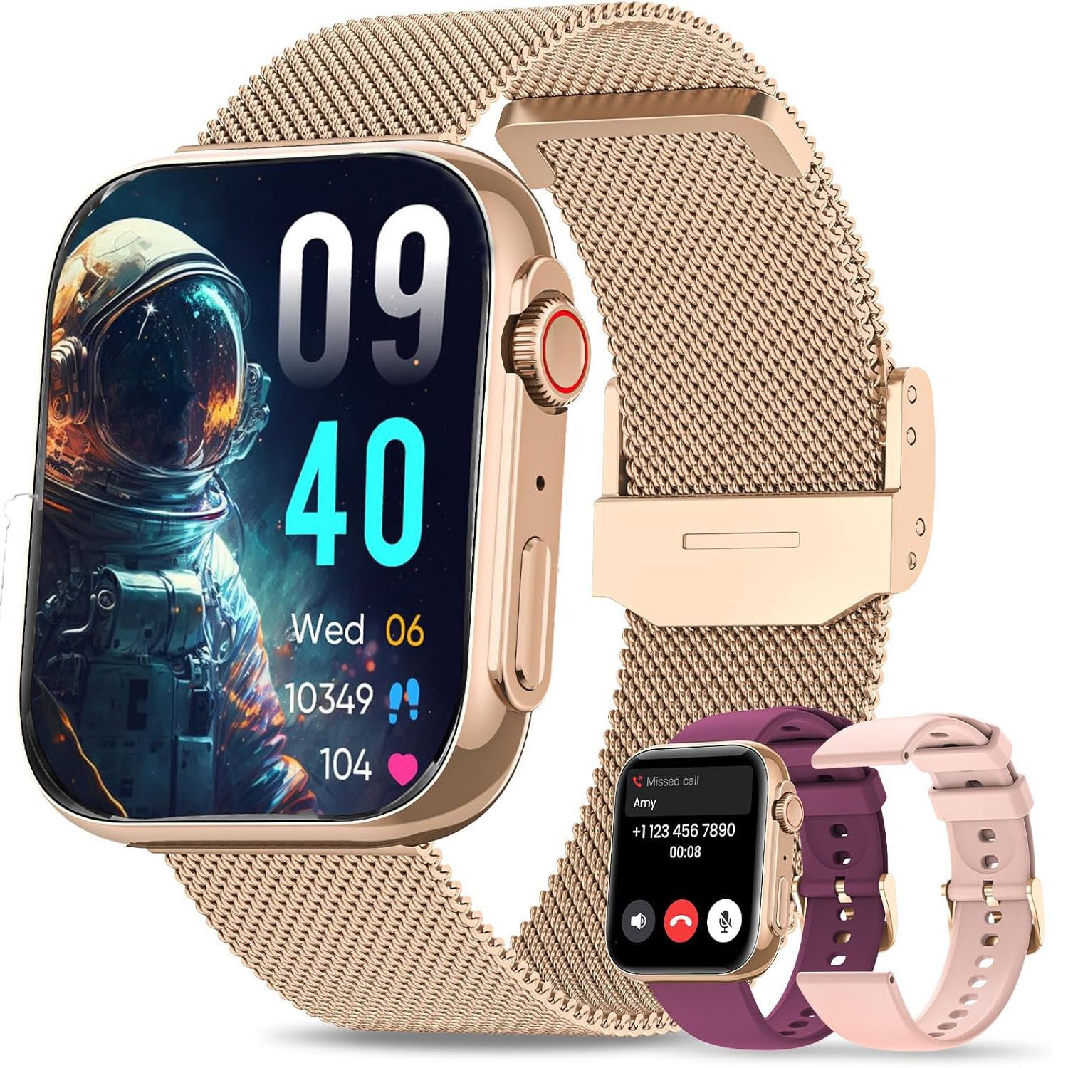 Powerwill Smartwatch, Fitness Tracker Uhr für Damen Herren mit Telefonfunktion Smartwatch (1,91 Zoll) Schlafüberwachung, Menstruationszyklus, Armbanduhr, IP67, 2 Austauschbare Armbänder, Fitness Tracker Watch with Blood Pressure/Heart Rate/SpO2 Monitor