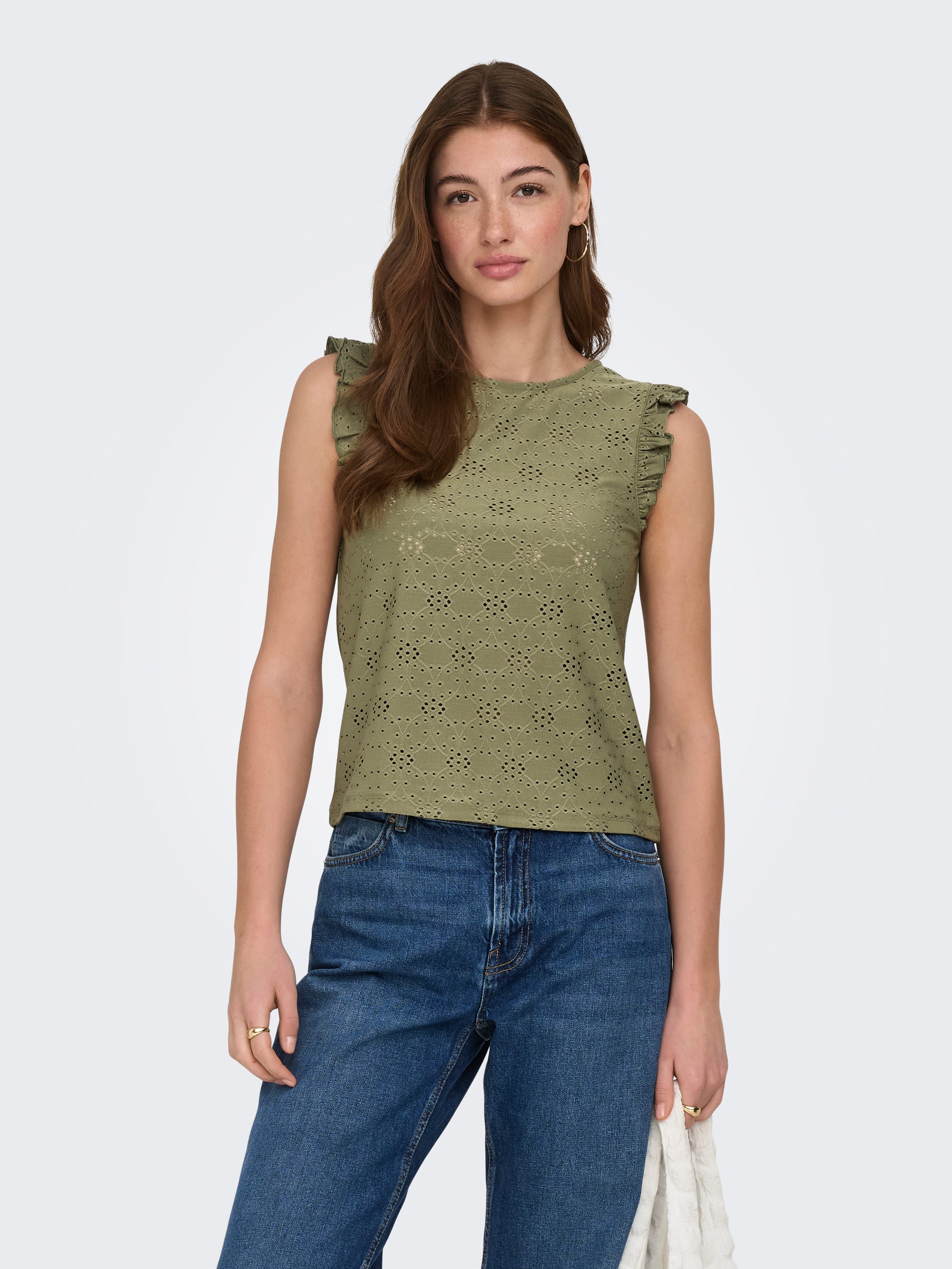 ONLY Shirttop ONLSMILLA S/L FRILL TOP JRS Materialmix, regular fit, Rundhals