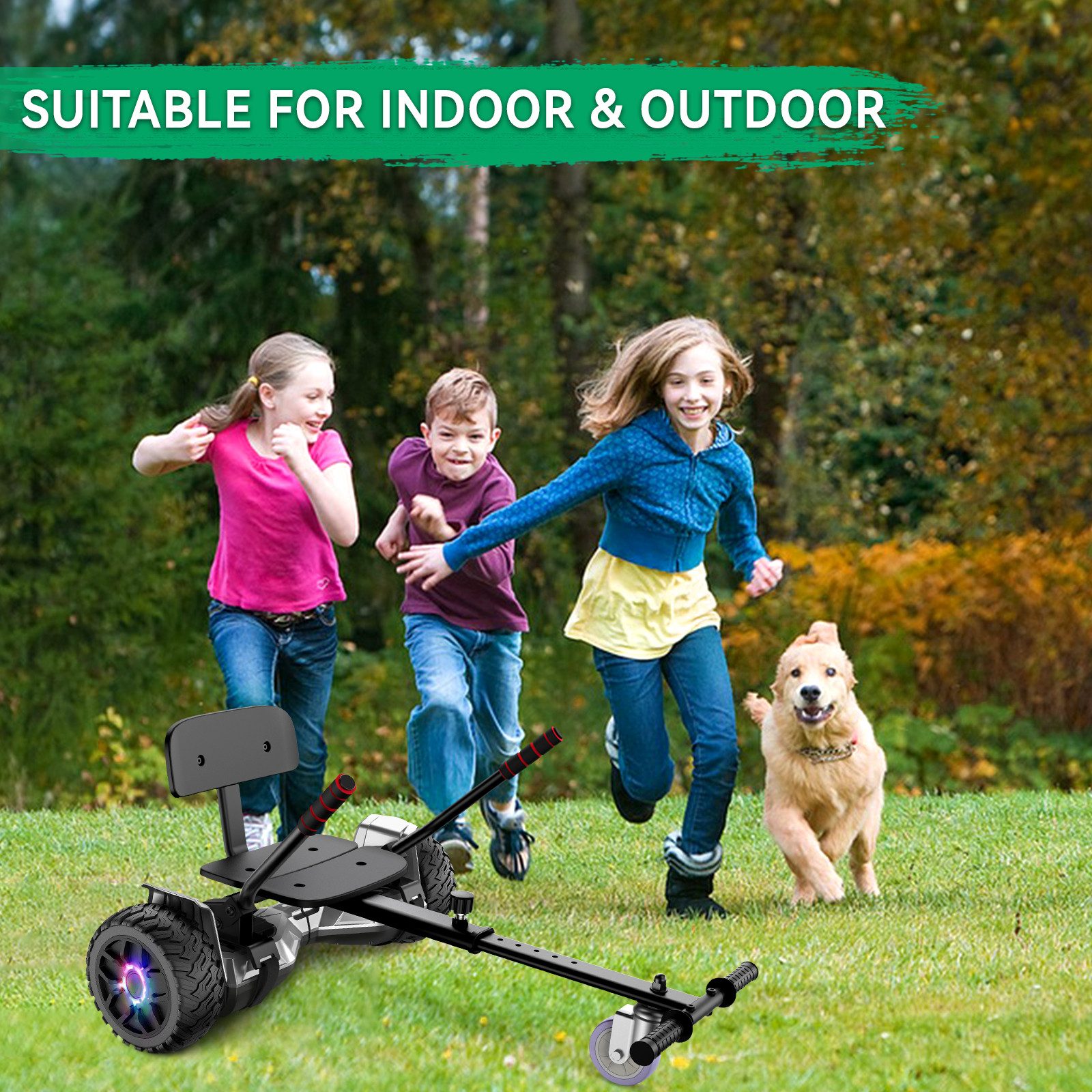 SISIGAD Balance Scooter Kart HY-B02 6,5 Zoll Dualmotorräder, Hoverboard mit kart,LED, Bluetooth, 10 km/h, Hoverboards mit Sitz&LED-Licht und Bluetooth,Geschenk für Kinder