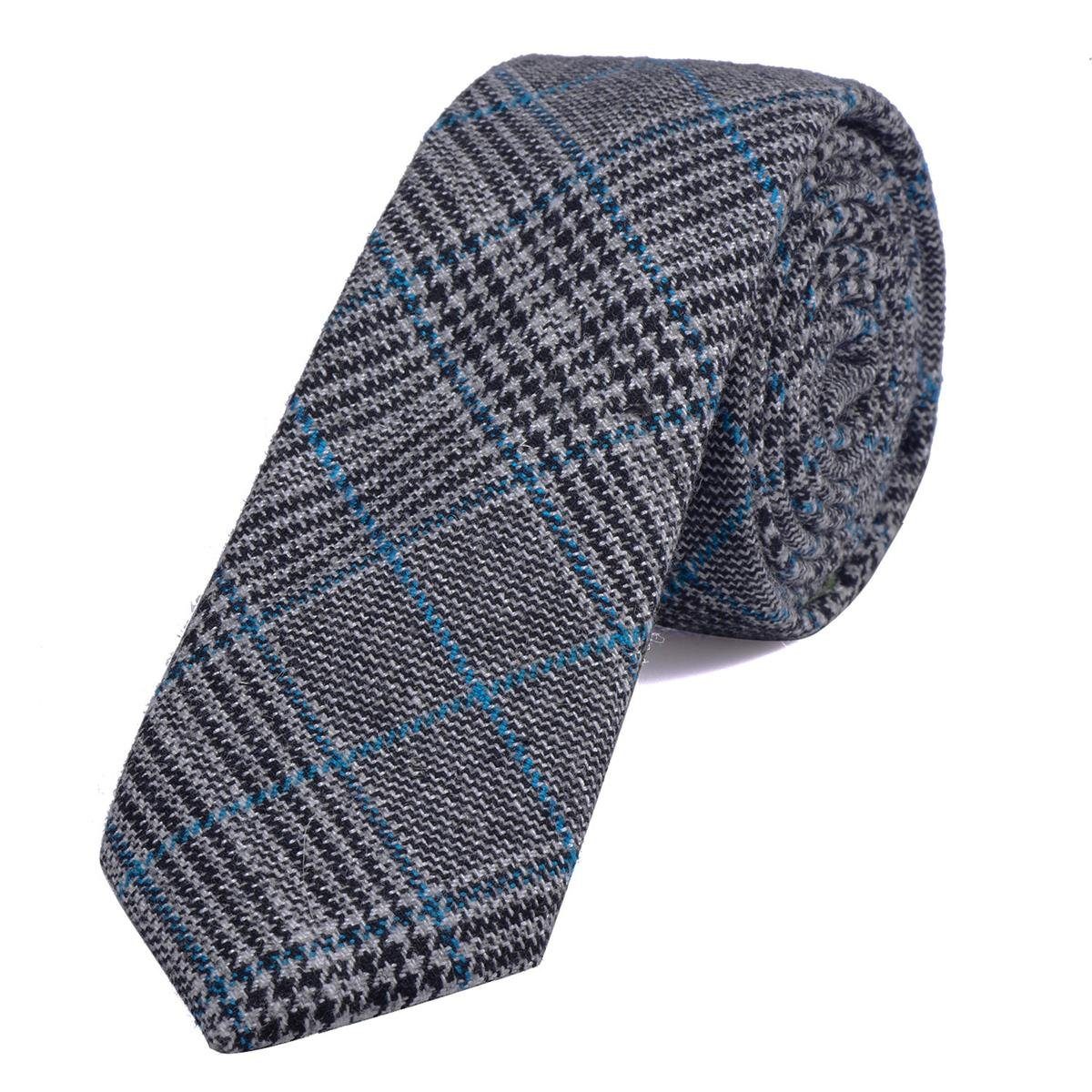 6 für DonDon grau-blau festliche Büro Baumwolle, 1x Veranstaltungen verschiedene kariert 1-St., kariert Krawatte) Krawatte cm und Muster, einfarbig Herren (Packung, Krawatte gepunkt oder