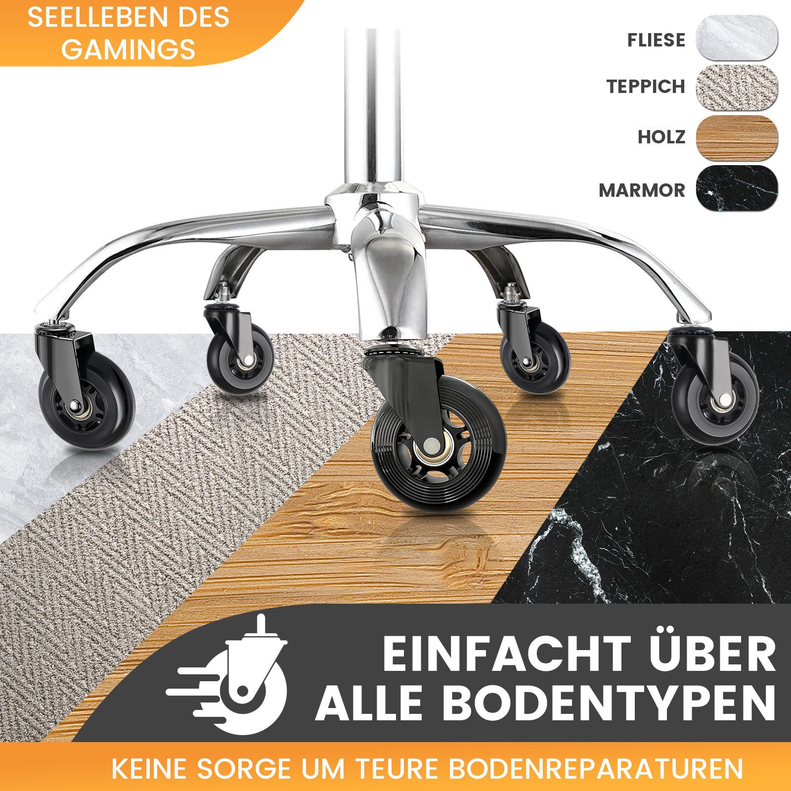 Ferghana Stuhlrolle Bürostuhl Rollen,11mm x 22mm Rollen für Bürostühle, (Set, 5er Set), 5er Set Universal Hartbodenrollen für Bürostuhl Stuhlrollen