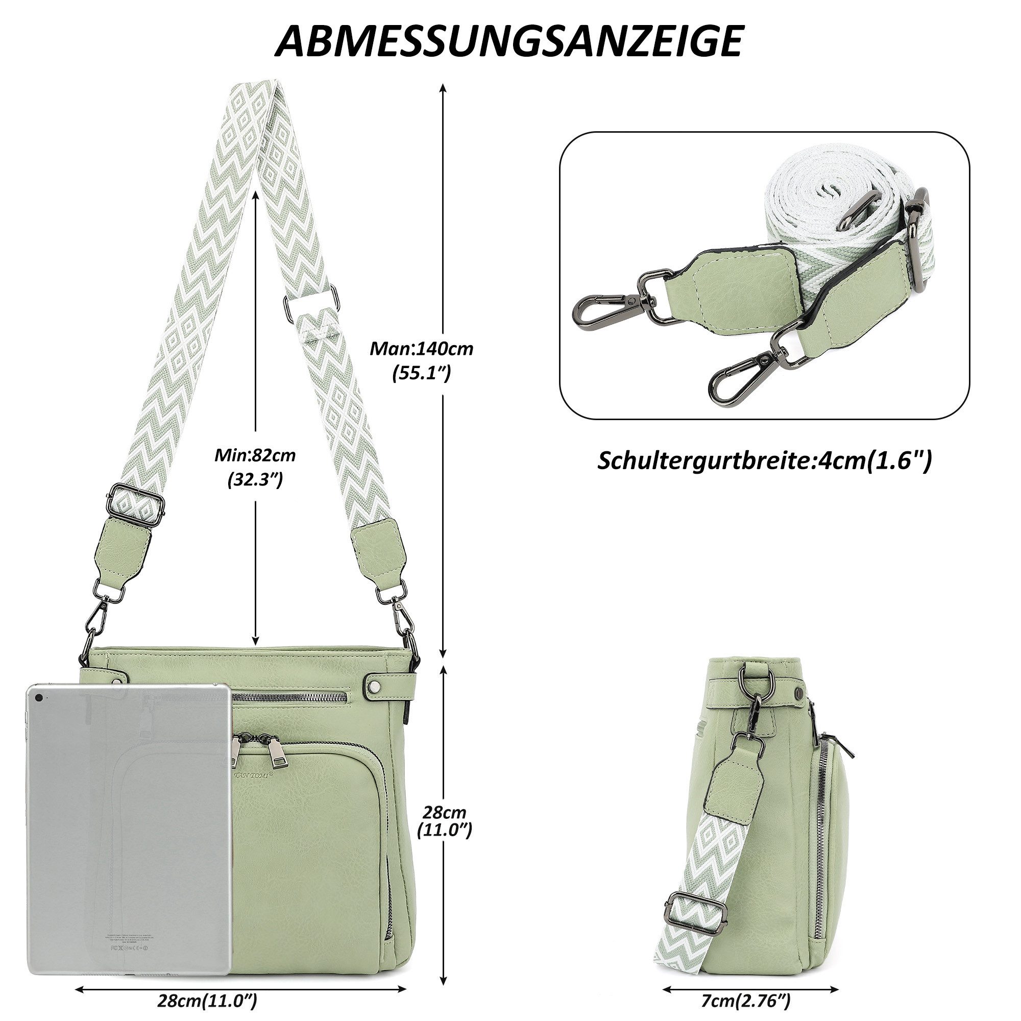 TAN.TOMI Schultertasche Handtasche damen mittelgroß Umhängetaschen crossbody bag, Retro leder PU damentaschen mit breitem gurt handtaschen