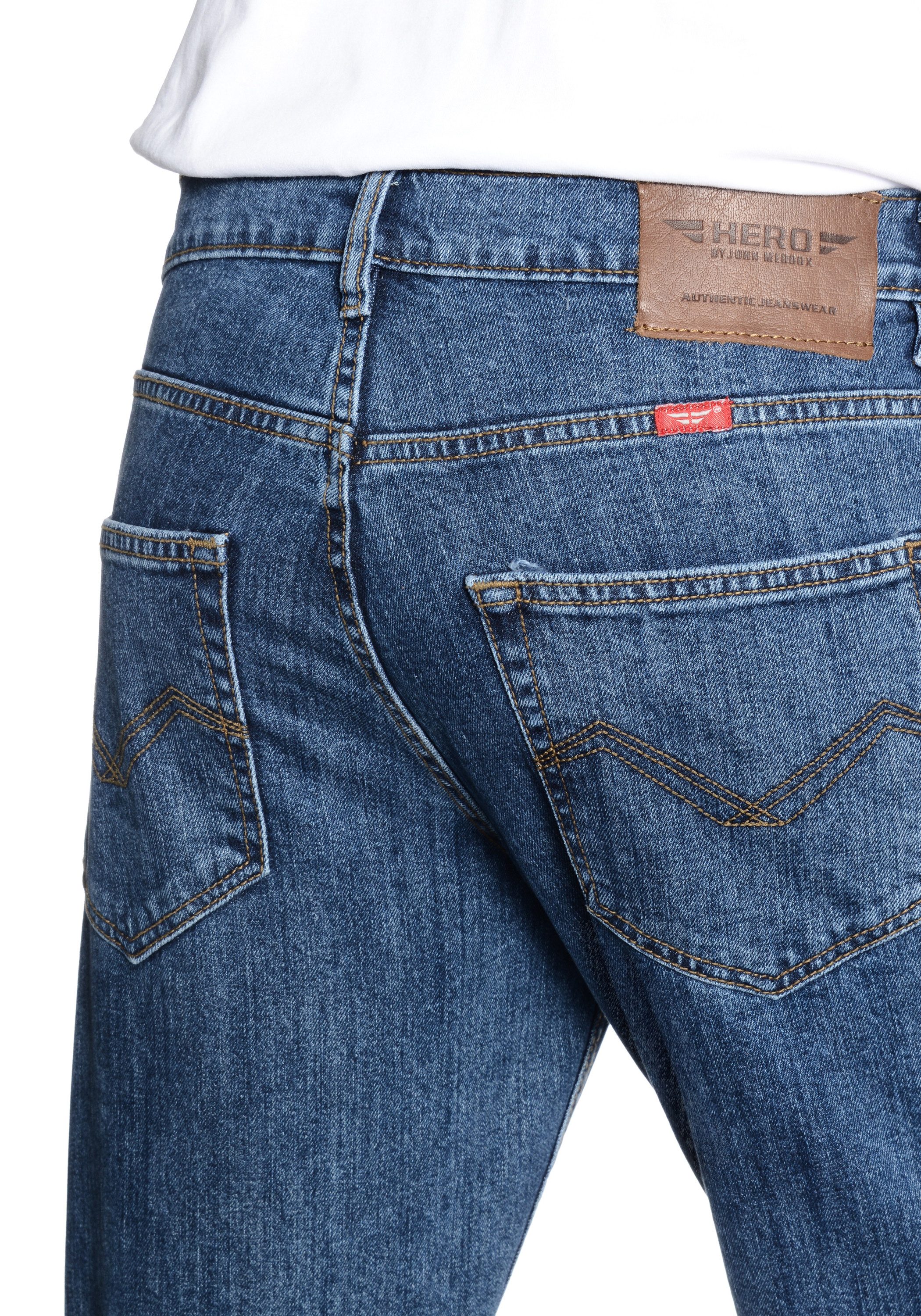 HERO by John Medoox 5-Pocket-Jeans Denver Regular Straight Stretch Jeans Straight Fit Casual Clean Wash Denim Jeans für Herren
