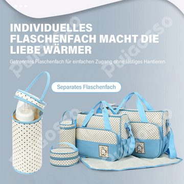 Cbei Wickeltasche 5-tlg.Blau Multifunktions-Wickelrucksack-Set mit Flaschenhalter