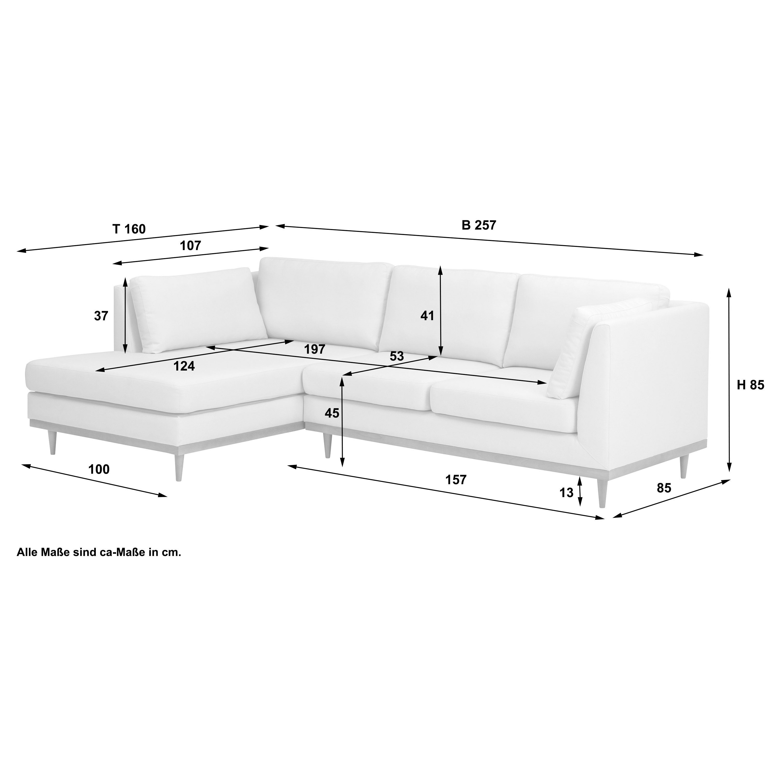 Max Winzer® Ecksofa Design mit rechts links im Stück, Flachgewebe Ecksofa skandinavischen creme, Sofa 2-Sitzer Sofa Larsen 1