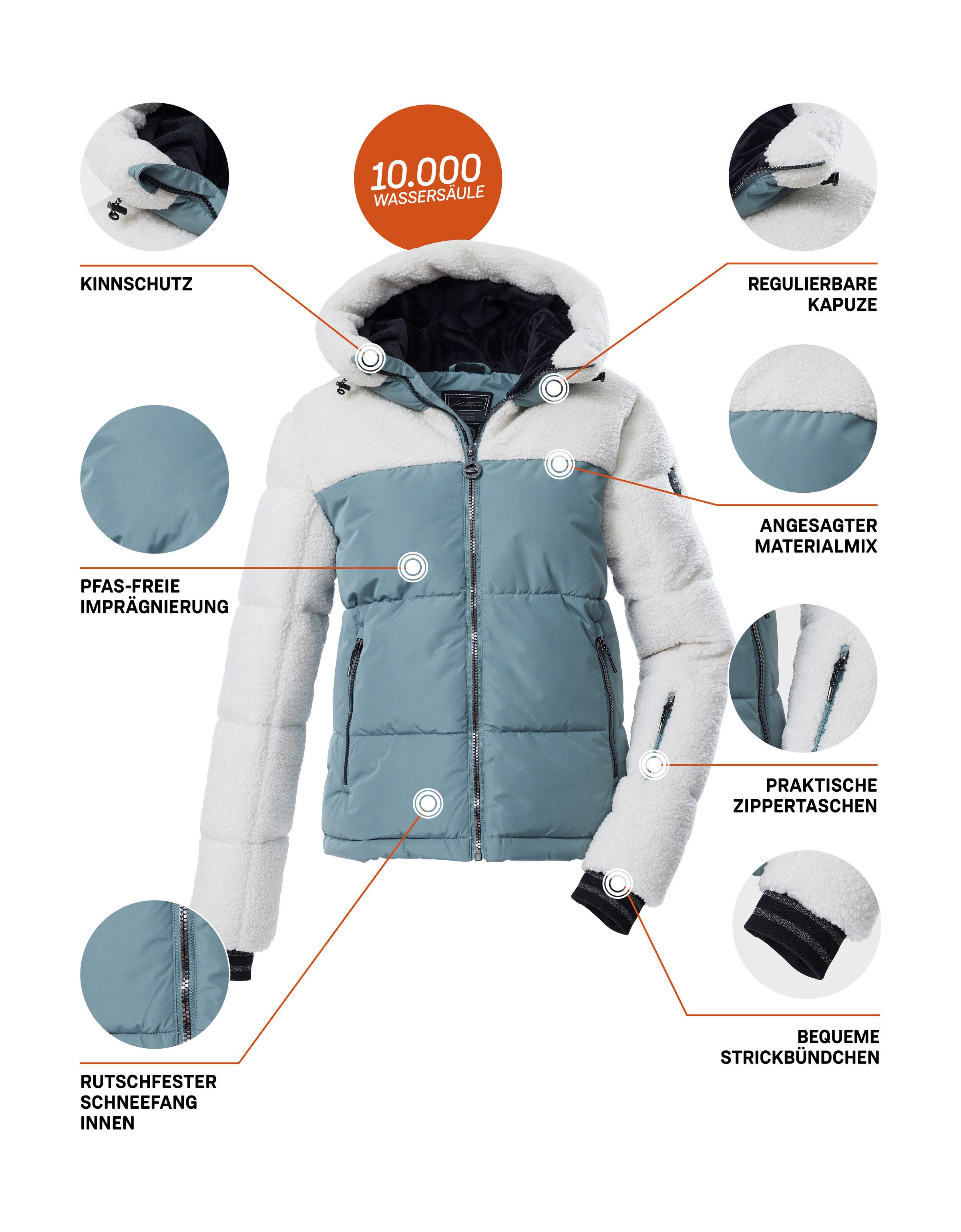 Killtec Skijacke KSW 111 WMN SKI QLTD JCKT Damen Ski-Steppjacke mit Glitzerstreifen und abnehmbaren Schneefang