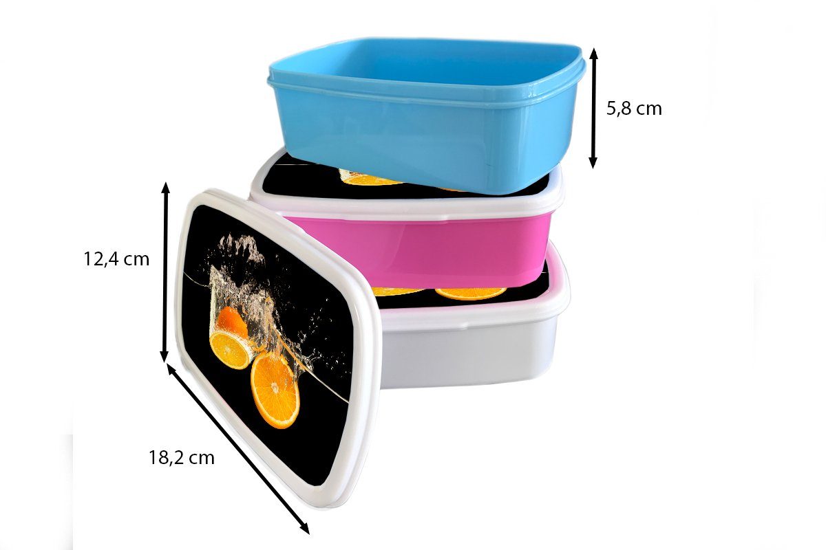 MuchoWow Lunchbox Orange - Obst, und Wasser für und Schwarz - - Jungs Stillleben Mädchen Kinder weiß Kunststoff, (2-tlg), - Brotdose, Erwachsene, für Brotbox